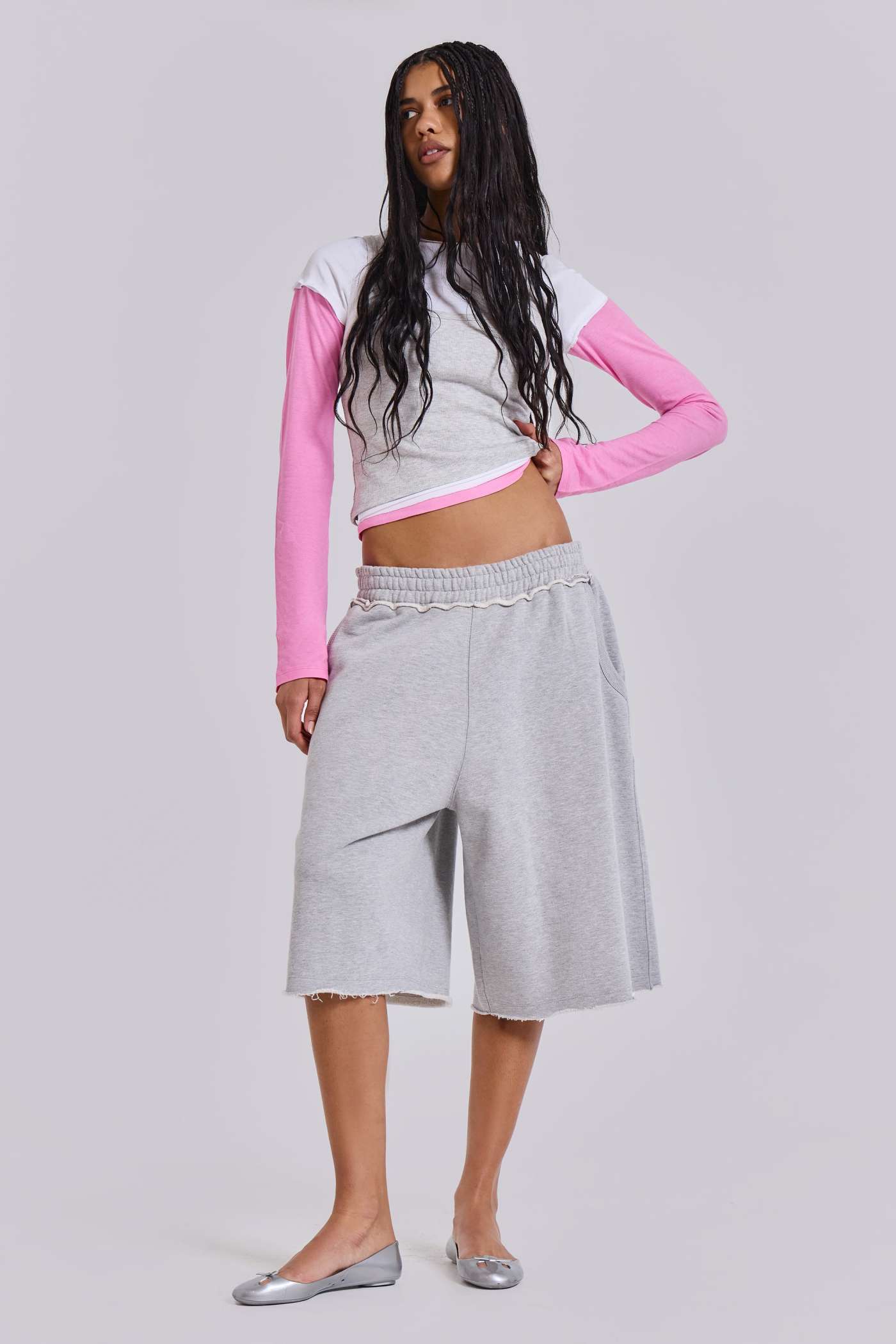 Fleece Track Shorts - Light Grey Marl main image 1