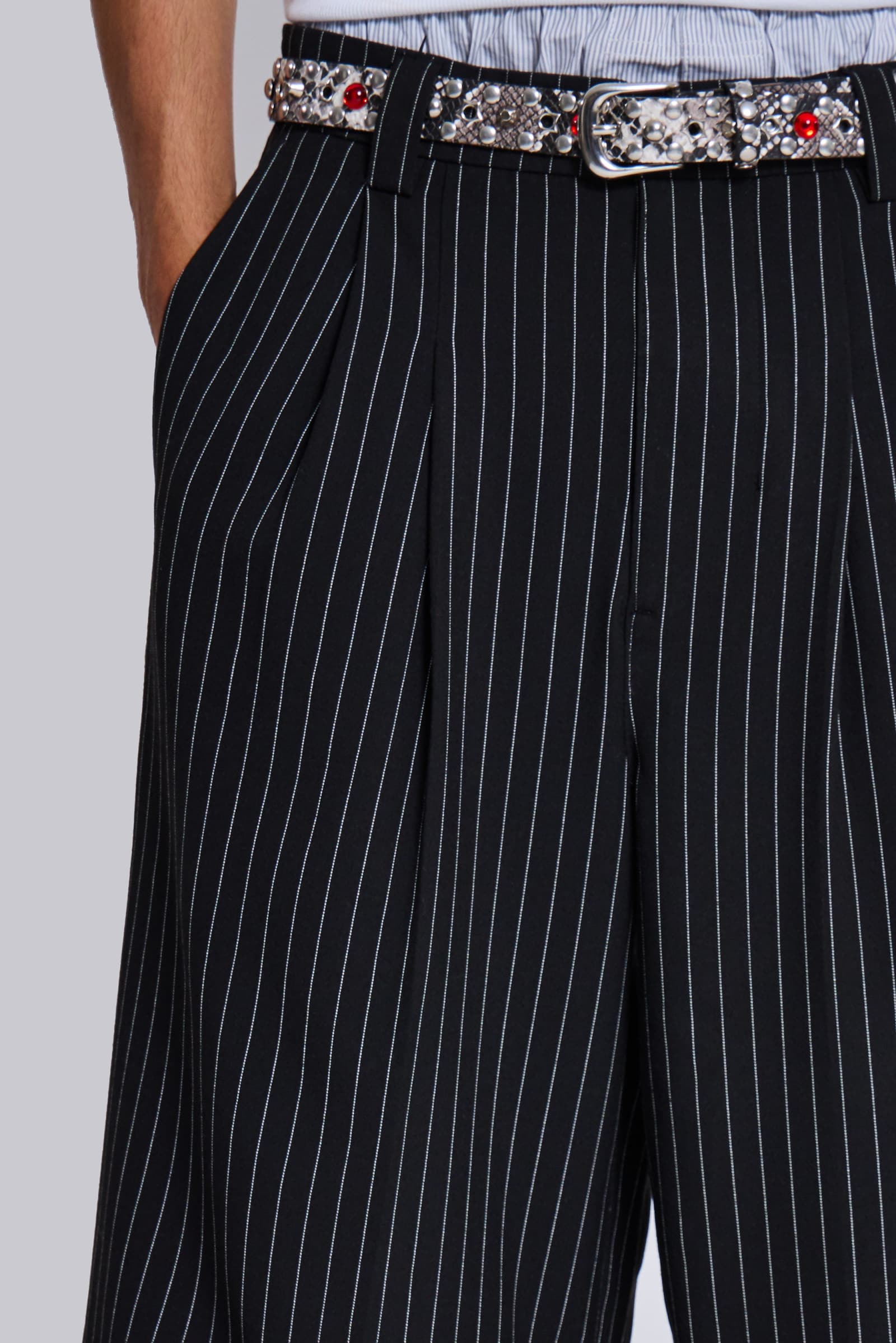 Black Pinstripe Goliath Baggy Shorts