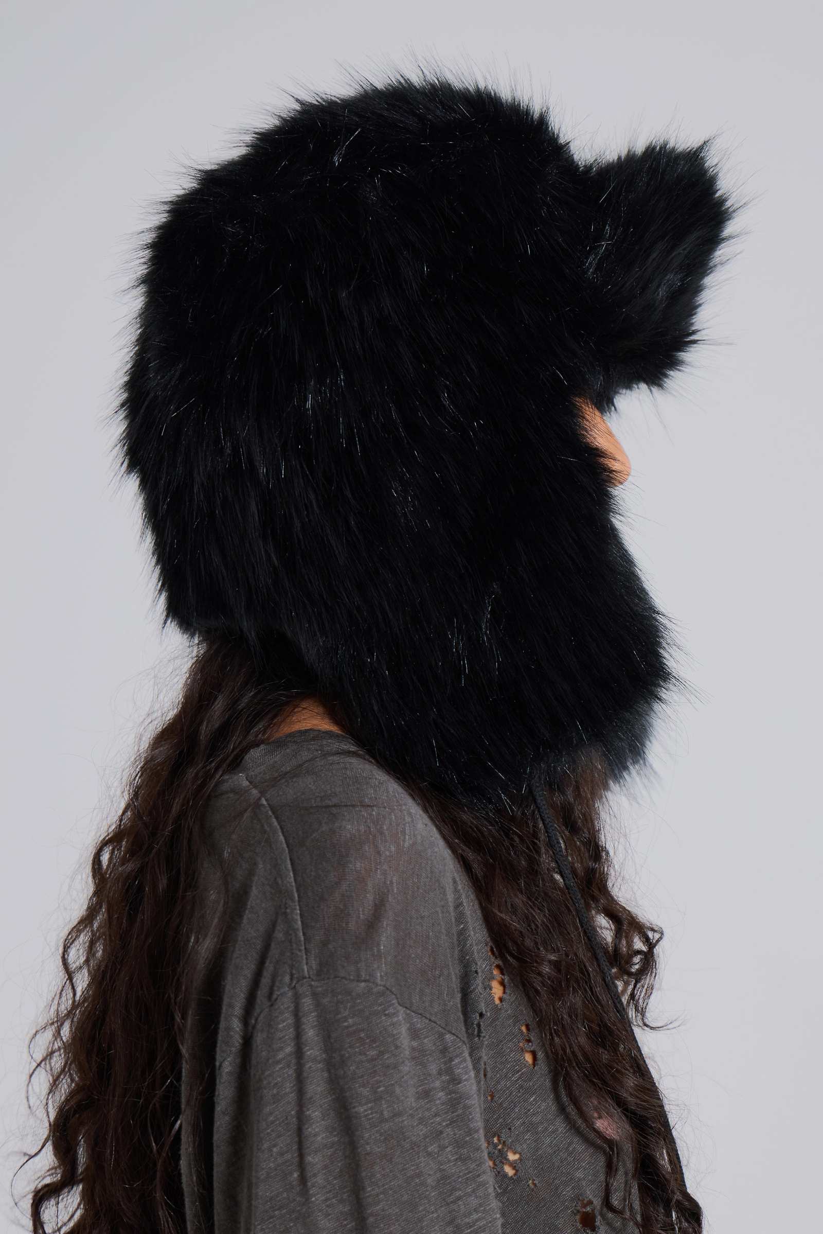 Black Faux Fur Trapper Hat