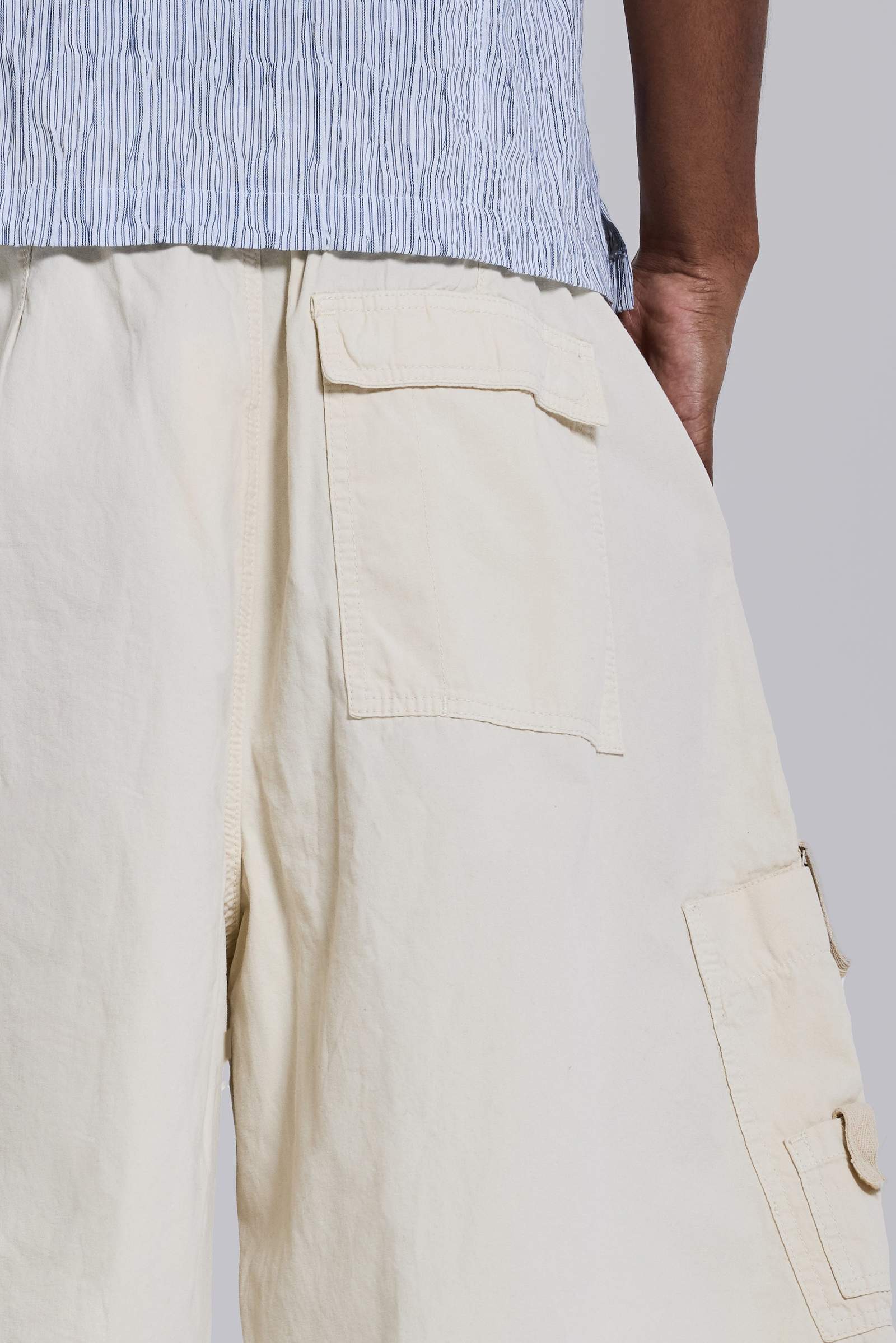 Ecru Parachute Cargo Baggy Shorts