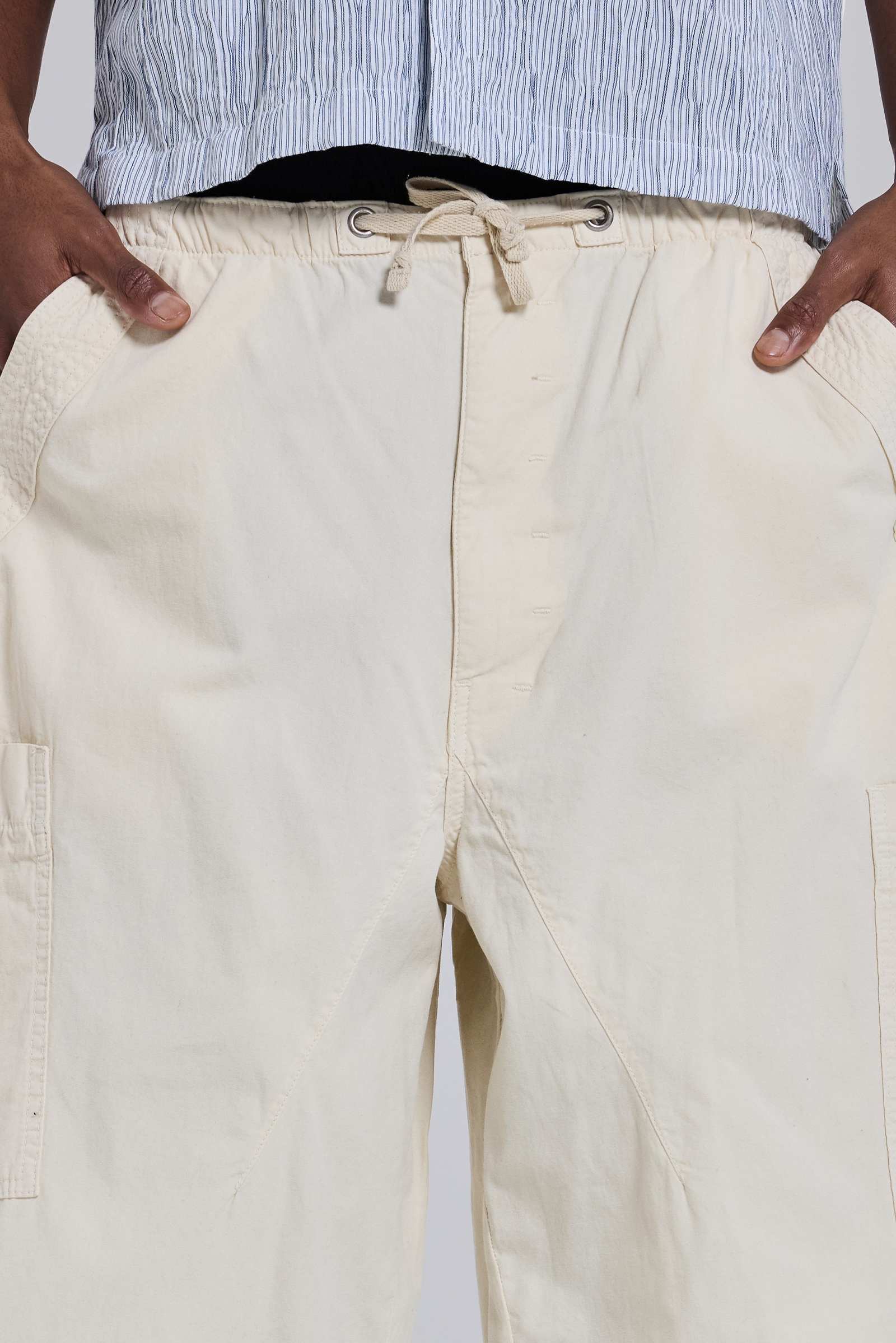 Ecru Parachute Cargo Baggy Shorts