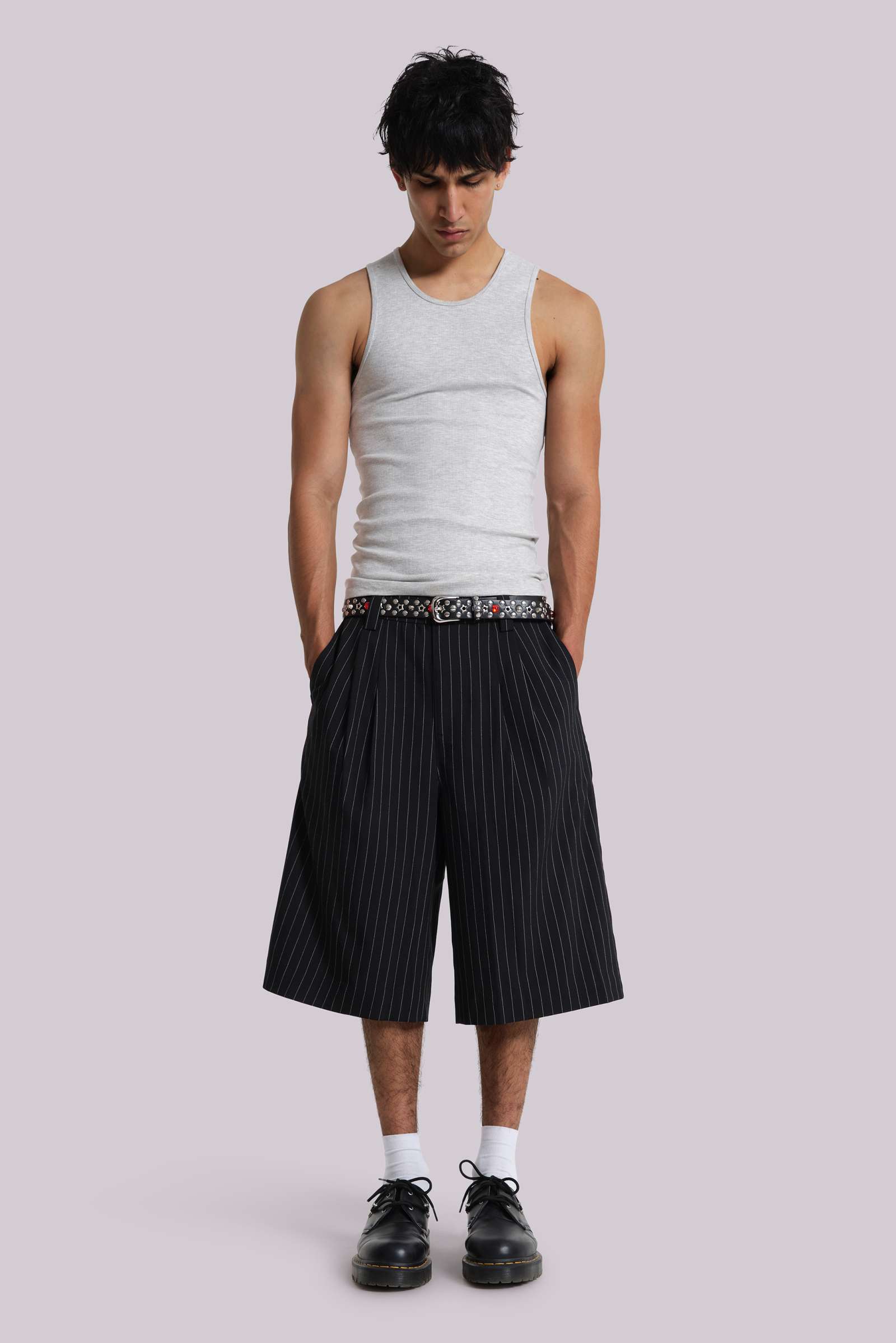 Black Pinstripe Goliath Baggy Shorts