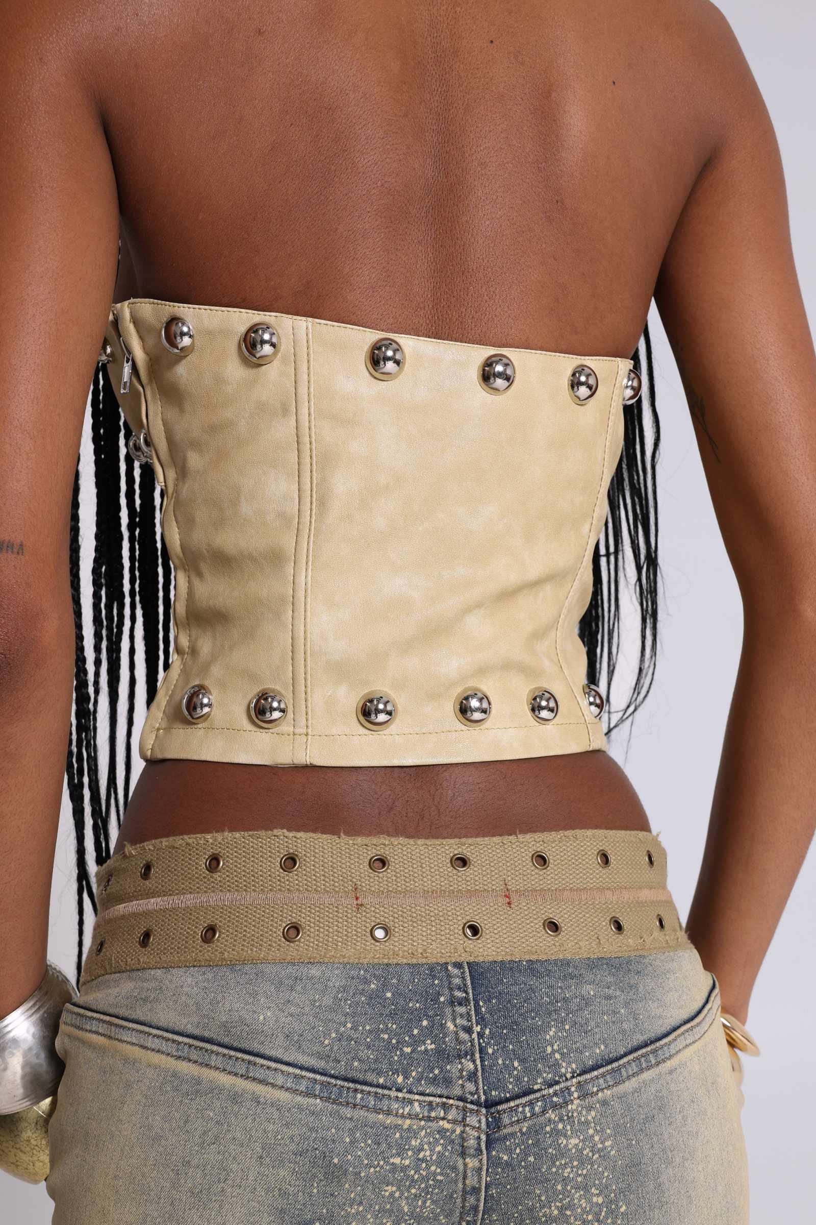 Vinta PU Leather Studded Corset Top