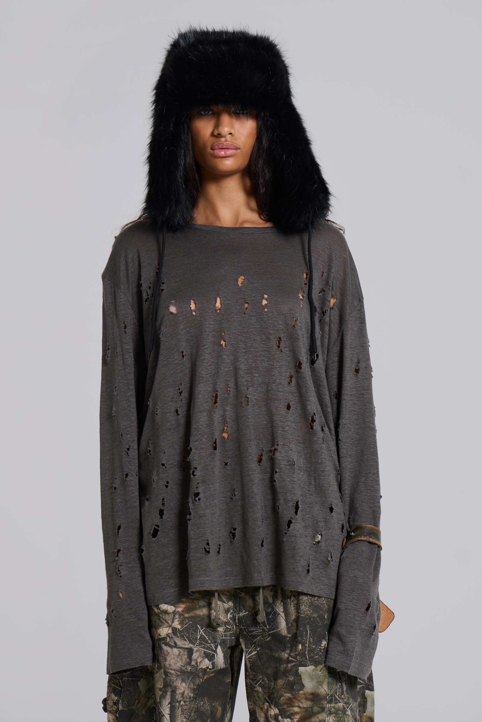 Black Faux Fur Trapper Hat