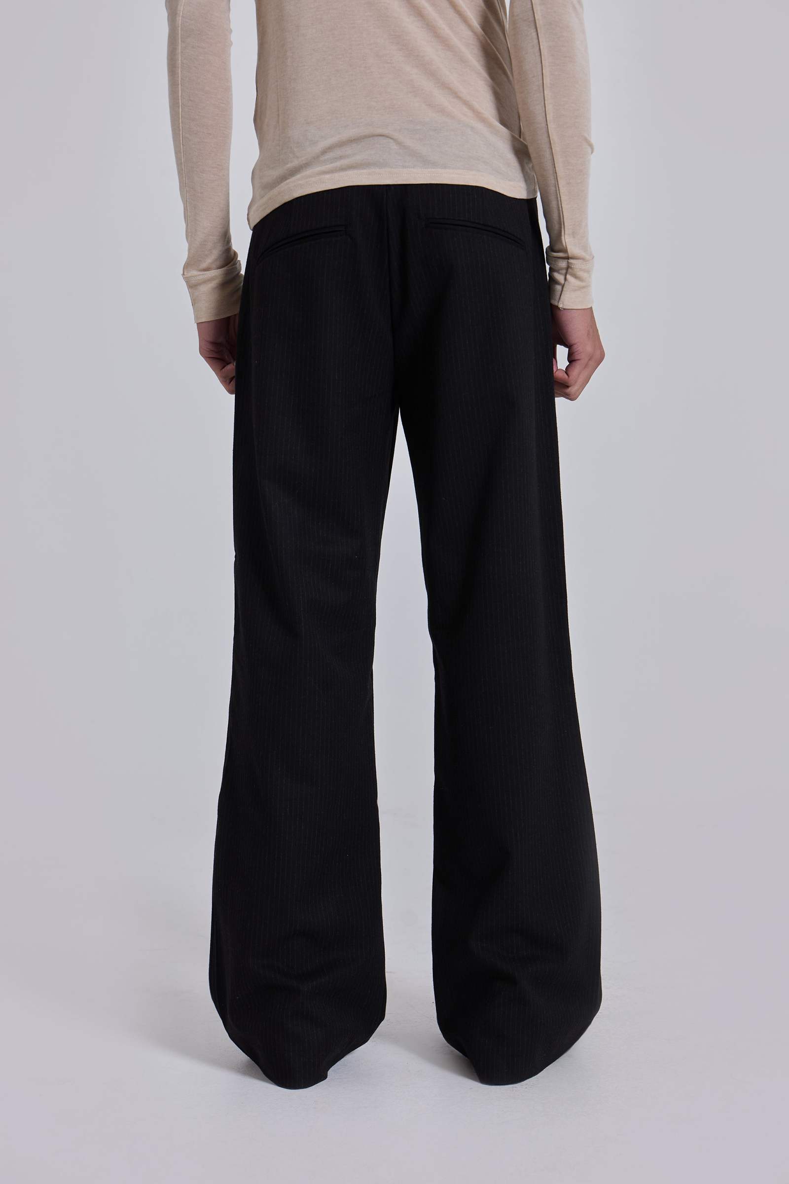 Black Pinstripe Stacked Straight Suit Pants | Jaded London