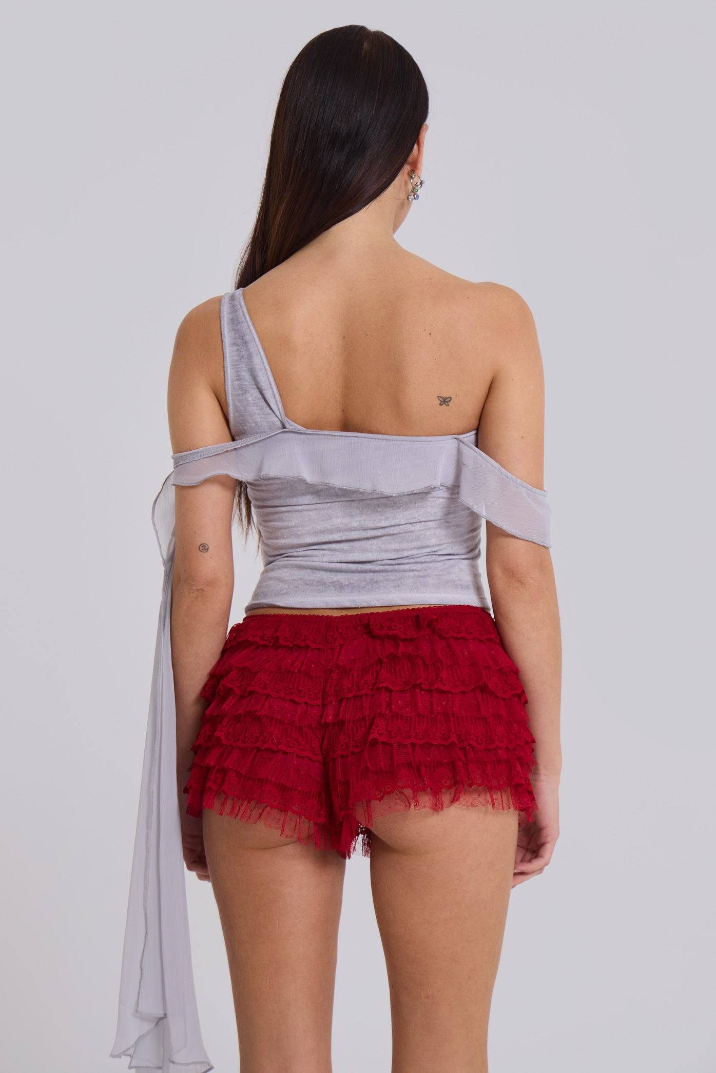 Scarlet Red Rhea Lace Bloomer Shorts