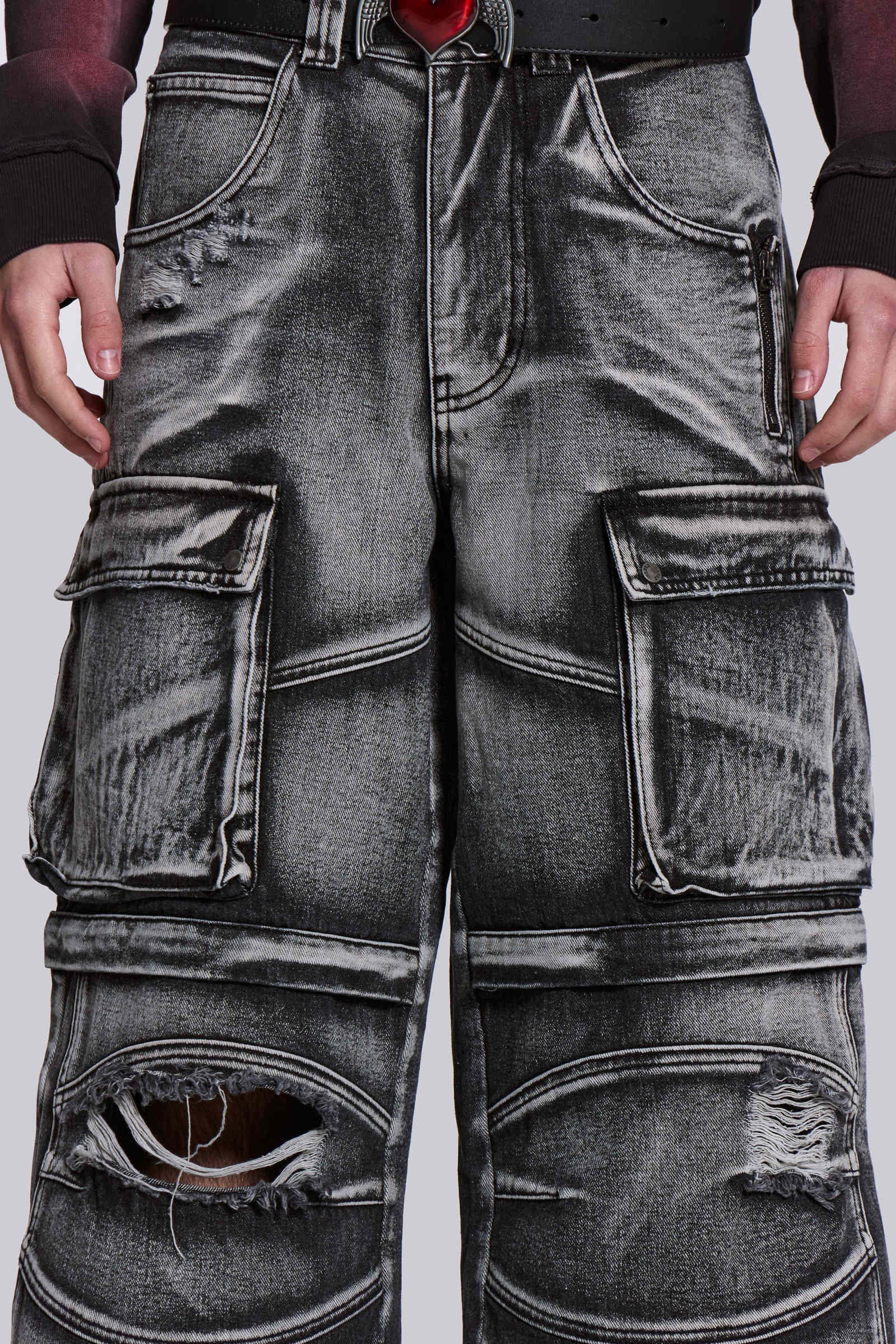 Shop Washed Black Apex Denim Cargos | Jaded London | Clothing Shop Washed Black Apex Denim Cargos | Jaded London | Clothing