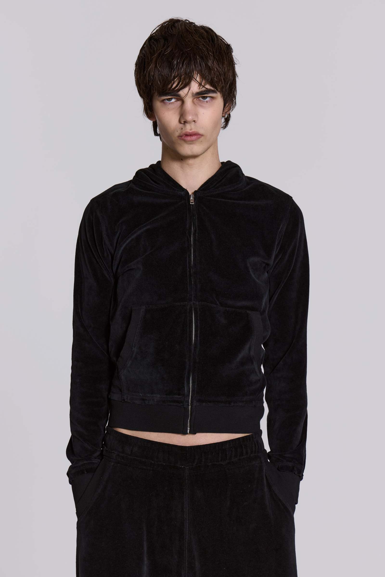 Shop Angel Black Velour Zip Hoodie | Jaded London | Clothing
