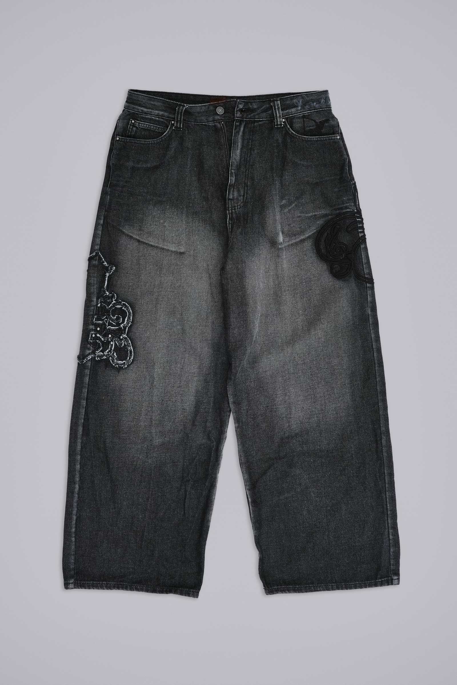 Black Raised Embroidery XL Colossus Jeans