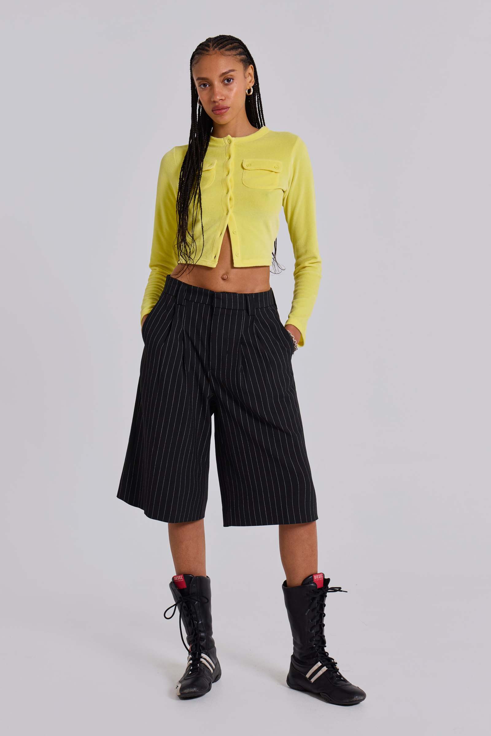 Black Pinstripe Goliath Shorts