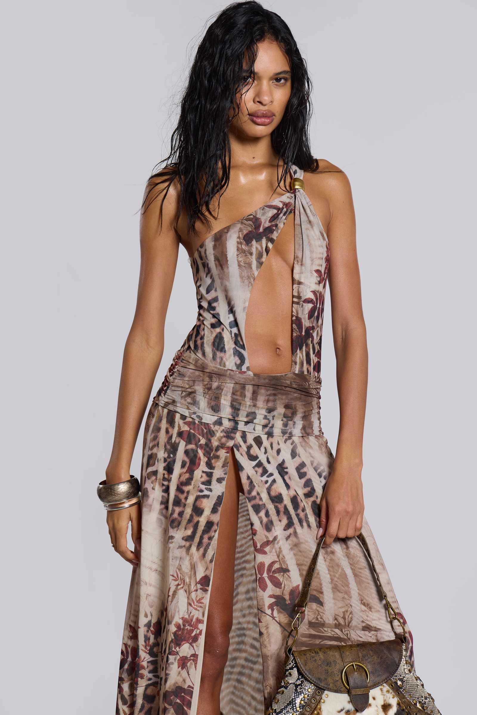 Jaded London Womens Leopard-print cut-out stretch-woven Maxi Dress 12 Jaded London Womens Leopard-print cut-out stretch-woven Maxi Dress 12