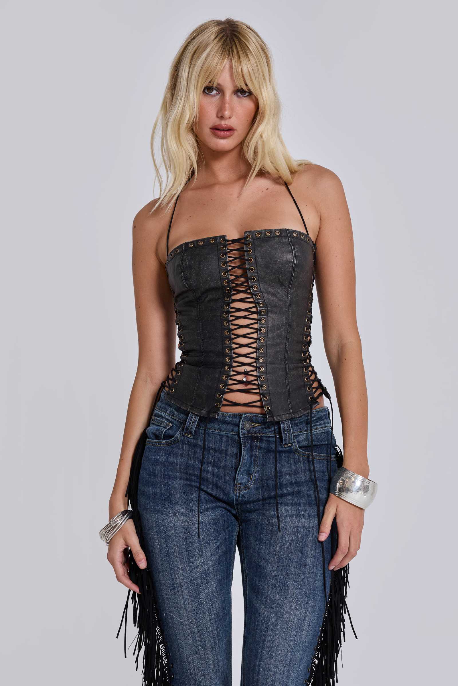 Lace Up Leather Corset Top Women's Leather Corset Tops Strapless