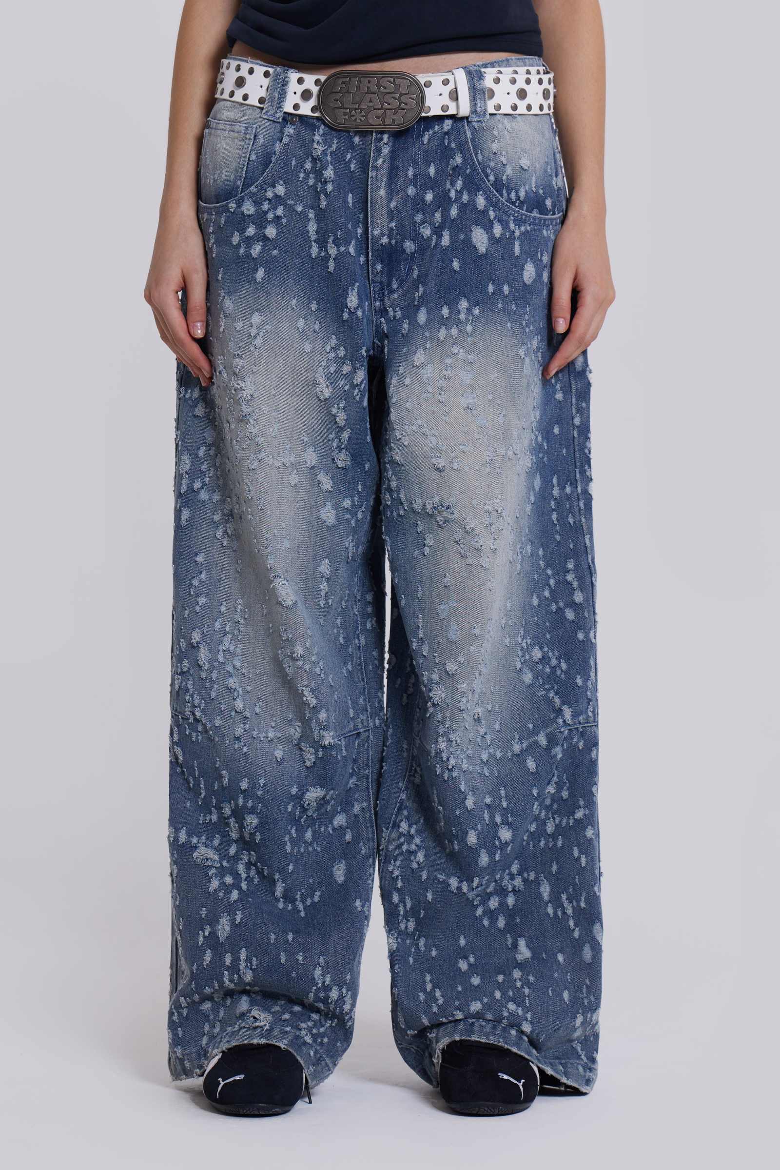 Mid Blue Shredded Colossus Jeans