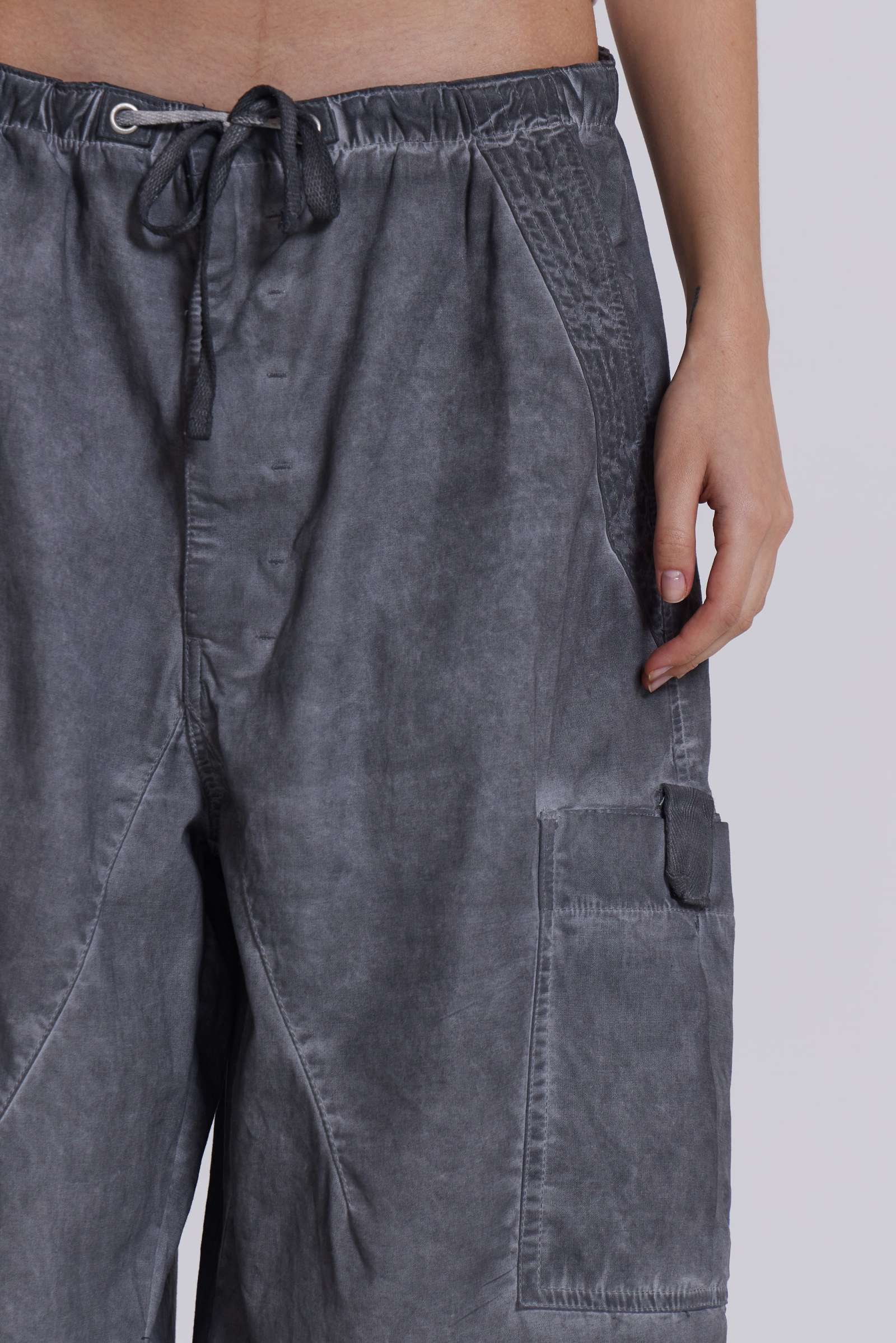 Black Oil Wash Parachute Pants