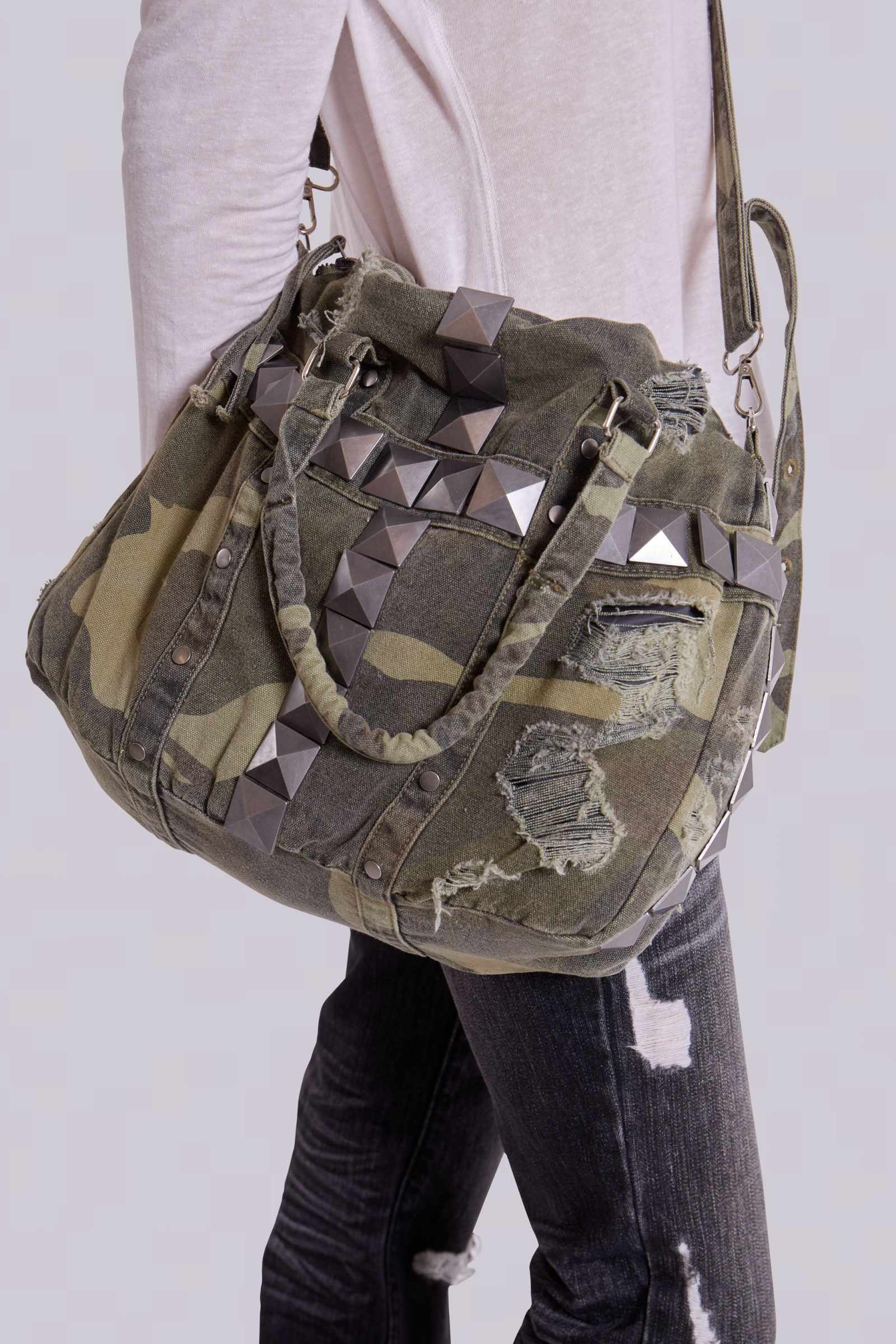 Trinity Camo Studded Bag | Jaded London | Clothing