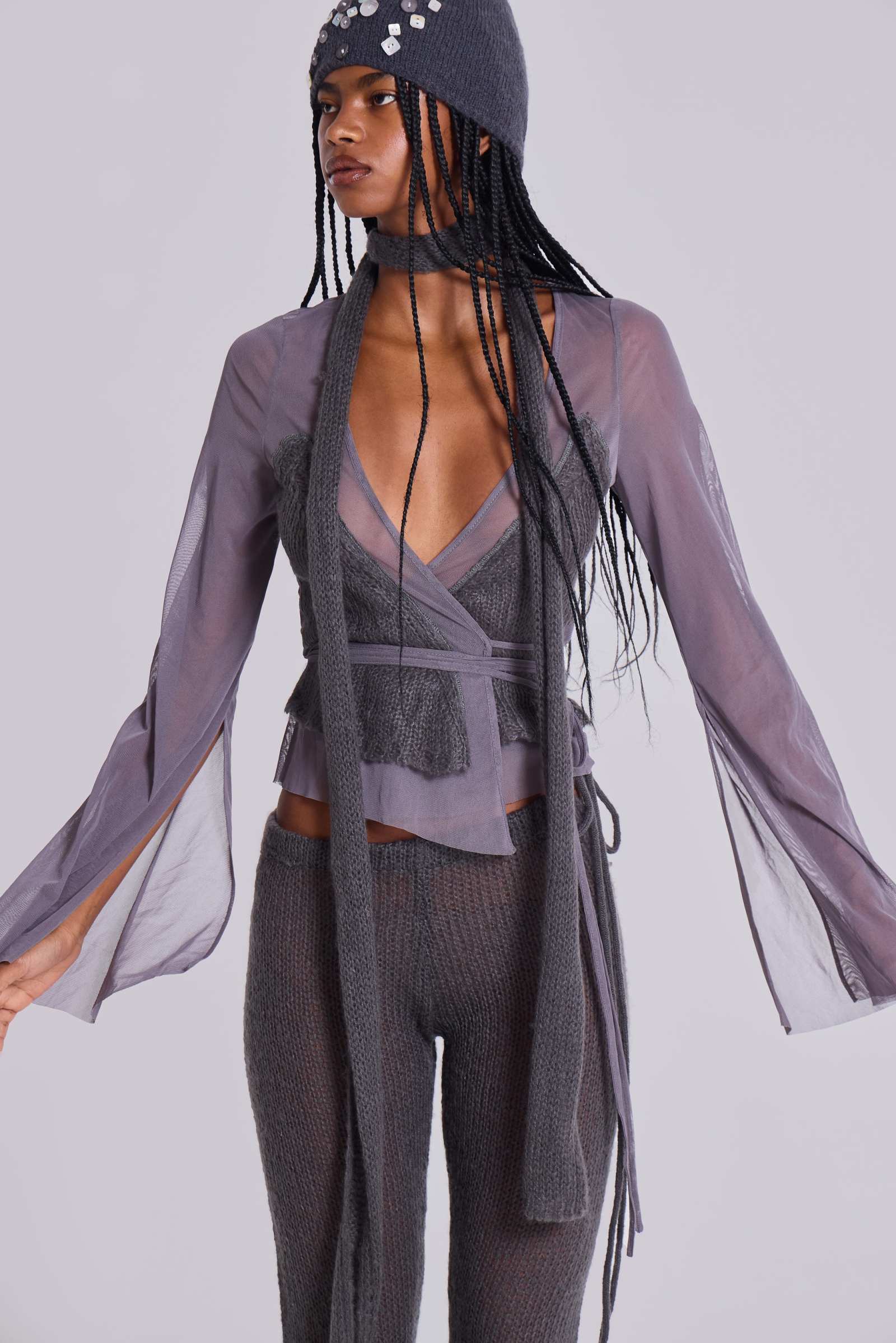 Leila Knit Mesh Wrap Top