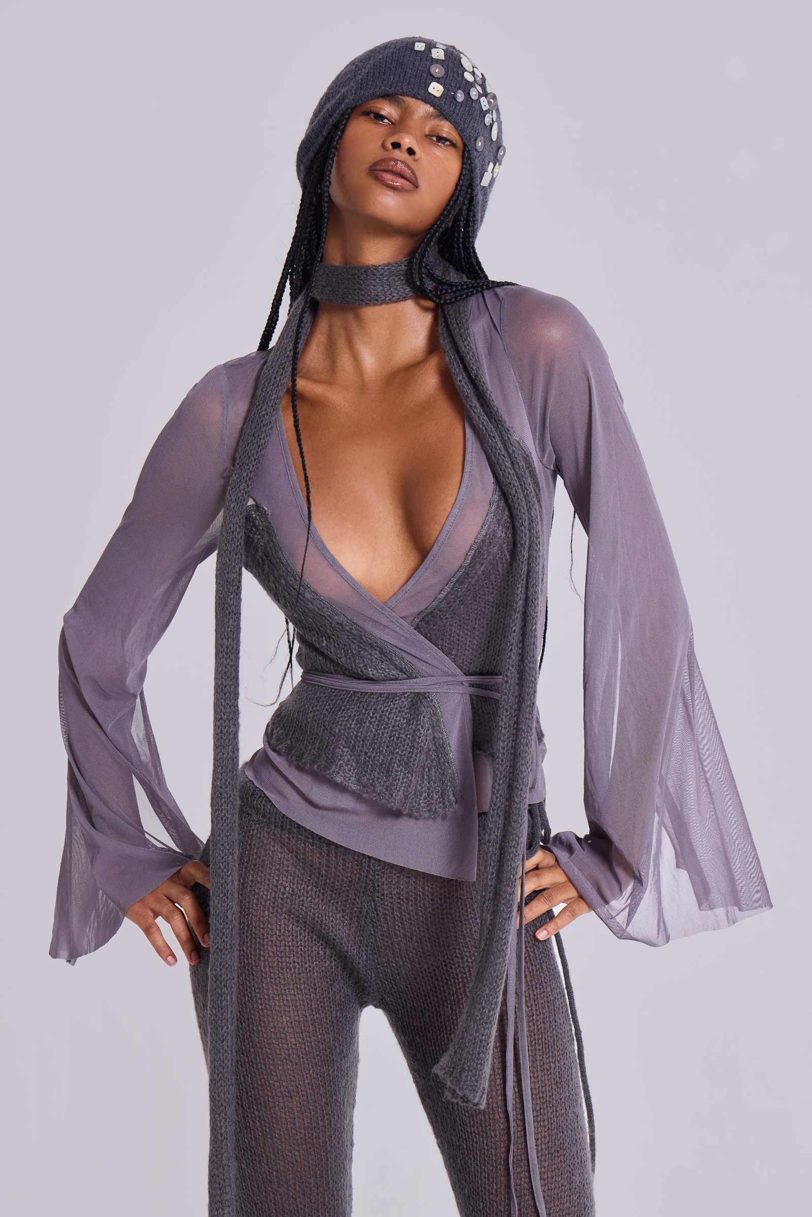Leila Knit Mesh Wrap Top