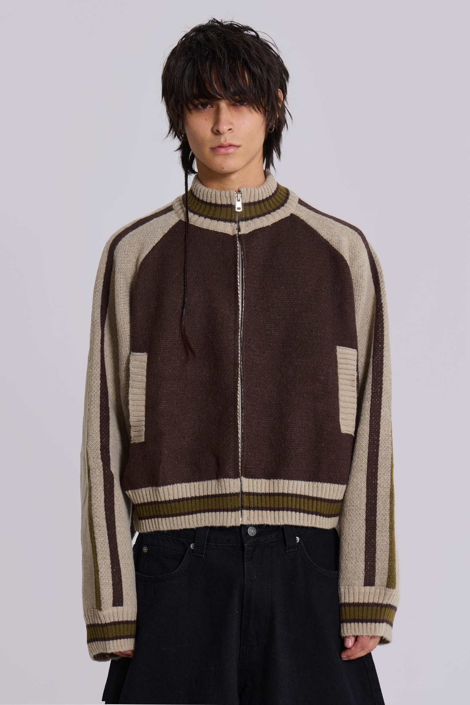 Brown Team 85 Knitted Bomber Jacket