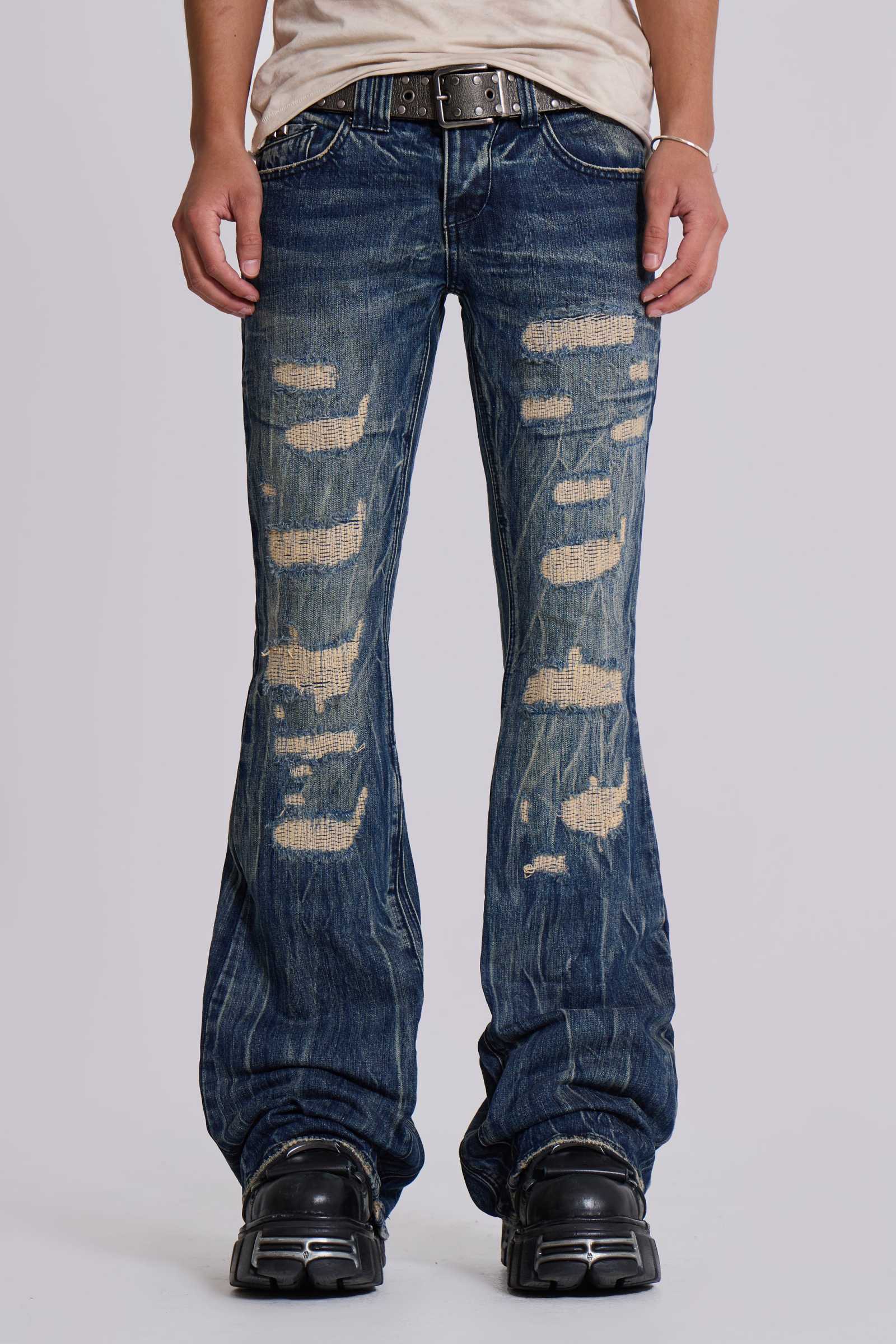 Washed Black Laced Bootcut Jeans | Jaded Man – Jaded London