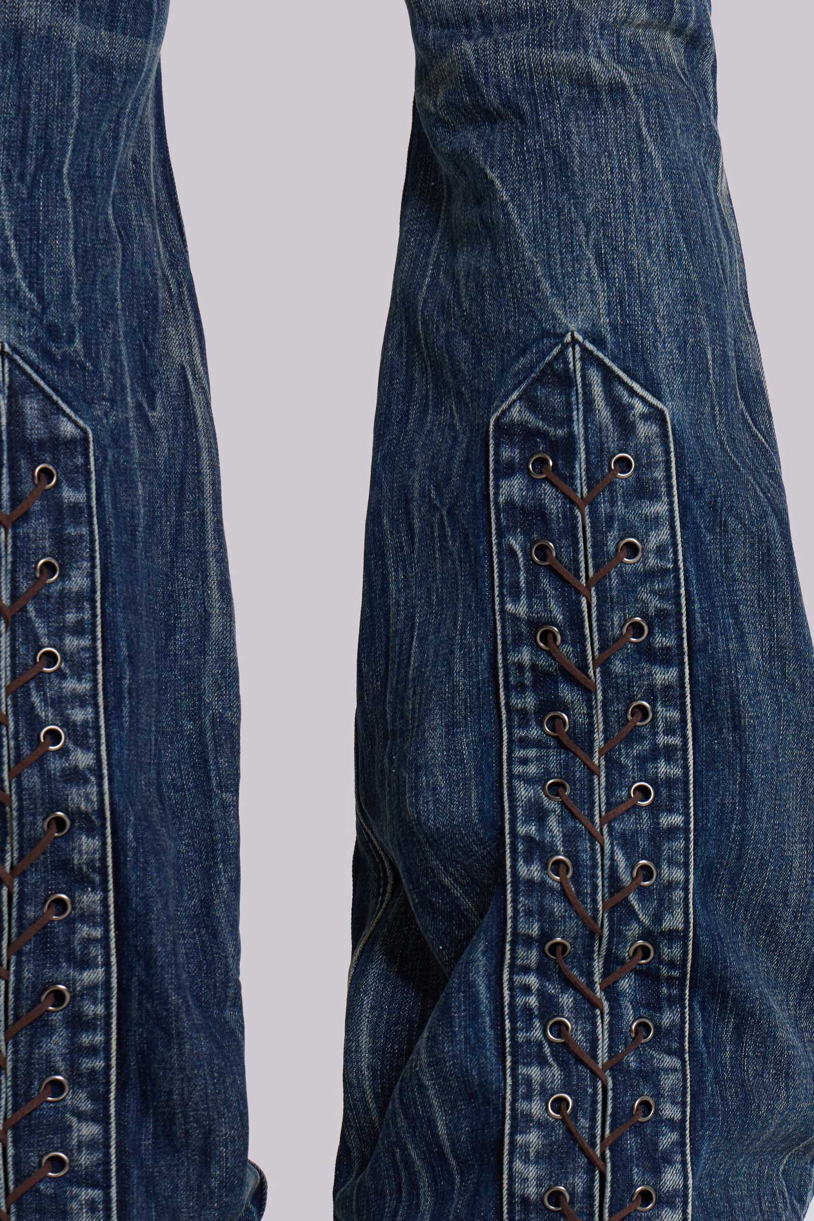 Washed Blue Laced Flared Jeans