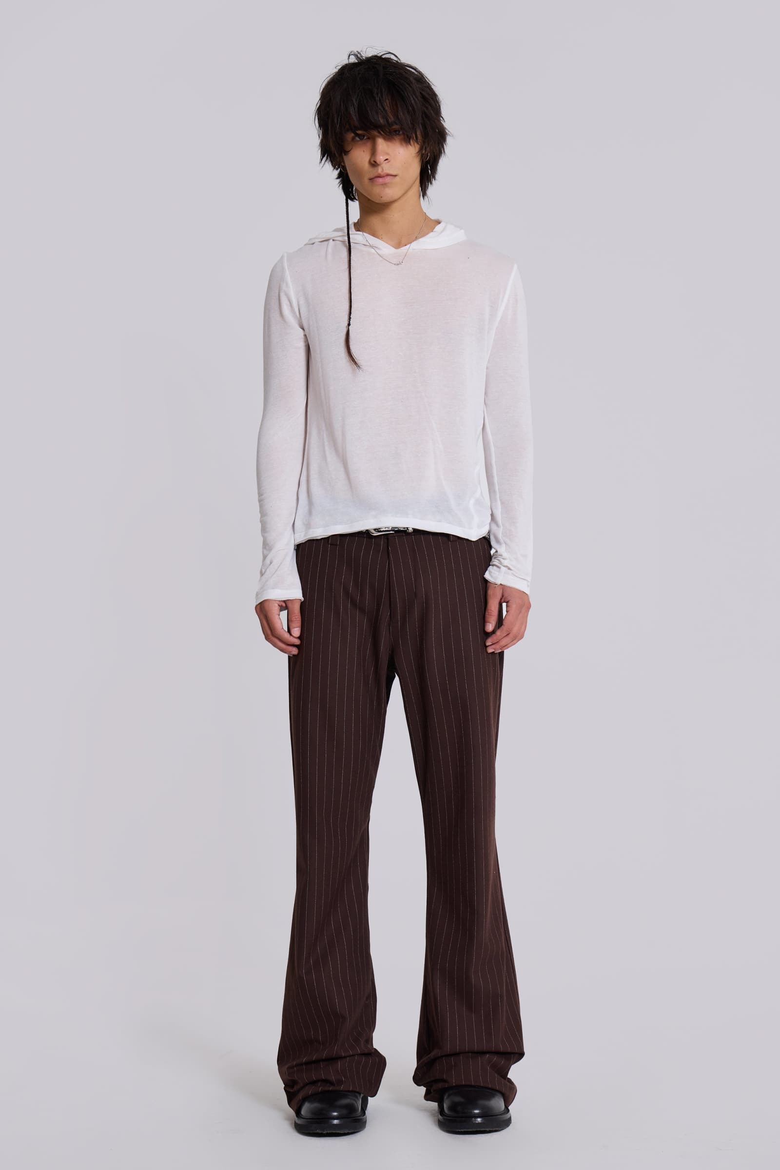 Brown Stacked Bootcut Suit Pants | Jaded London | Clothing