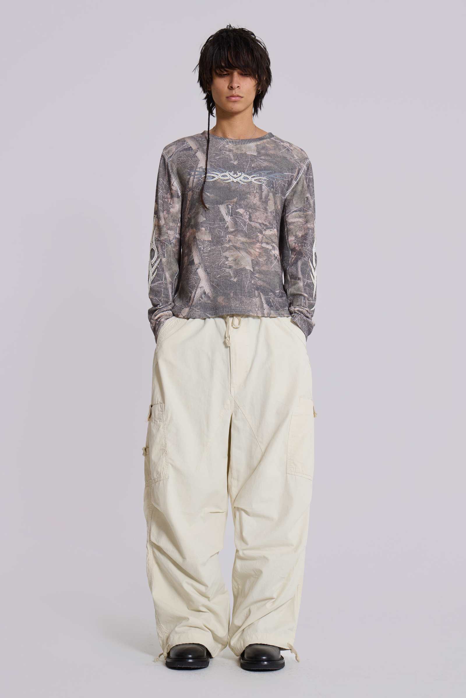 Ecru Parachute Cargo Pants