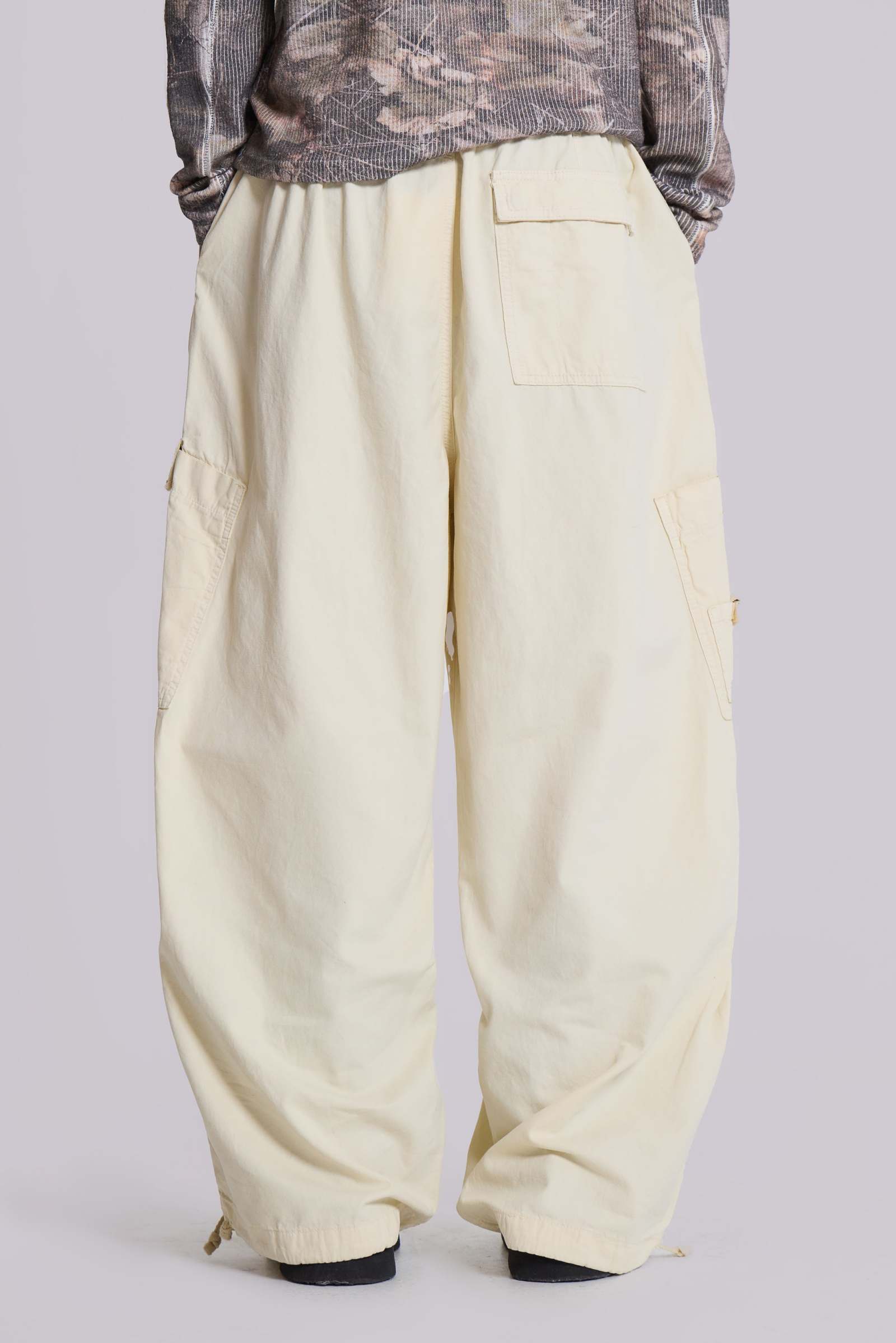 Ecru Parachute Cargo Pants