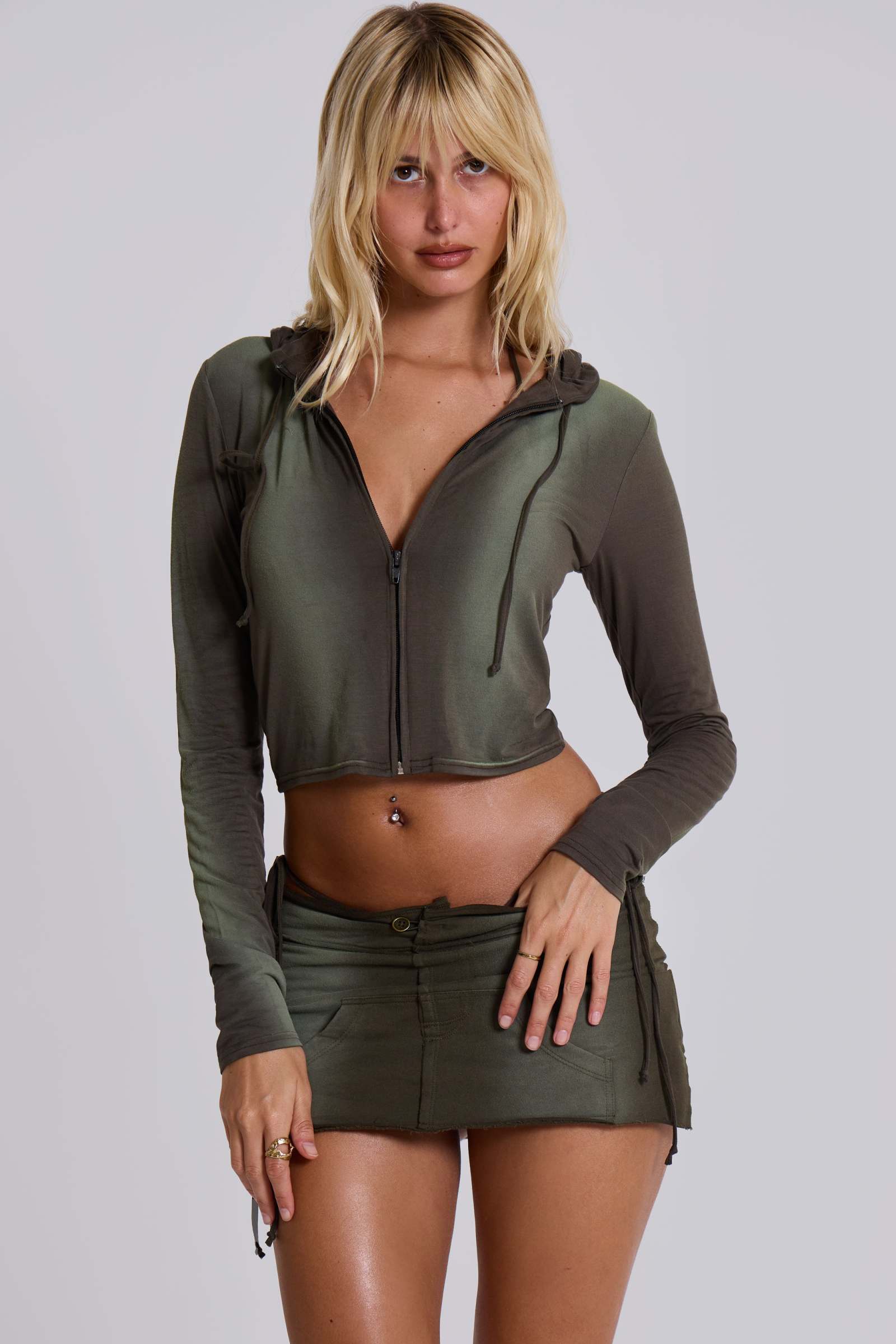 Tacha Zip Through Ombré Crop Hoodie