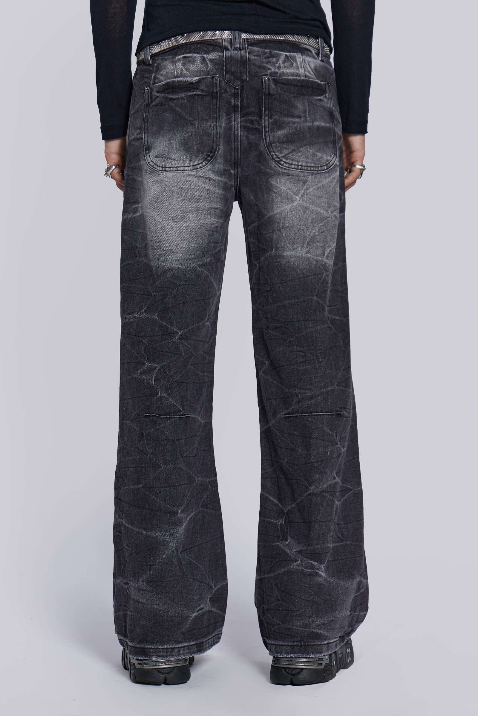 Black Crease Blaze Flared Jeans