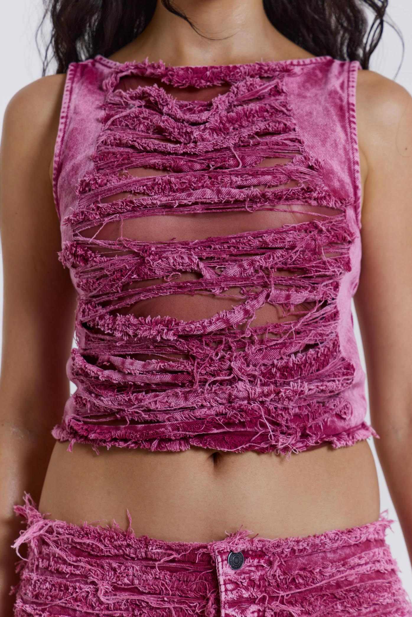Pink Distressed Denim Top | Jaded London