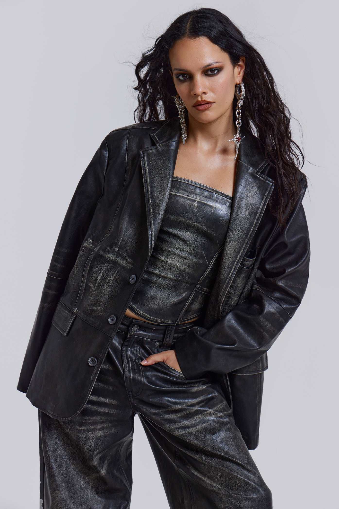 JADED LONDON レザーテーラージャケット XS 黒/“Ash” Shop Ash Faux Leather Blazer | Jaded London | Clothing
