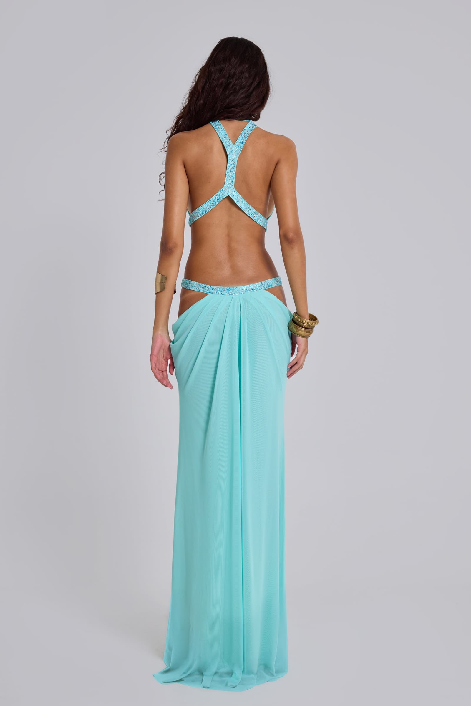 6AM Cut Out Maxi Dress in Turquoise