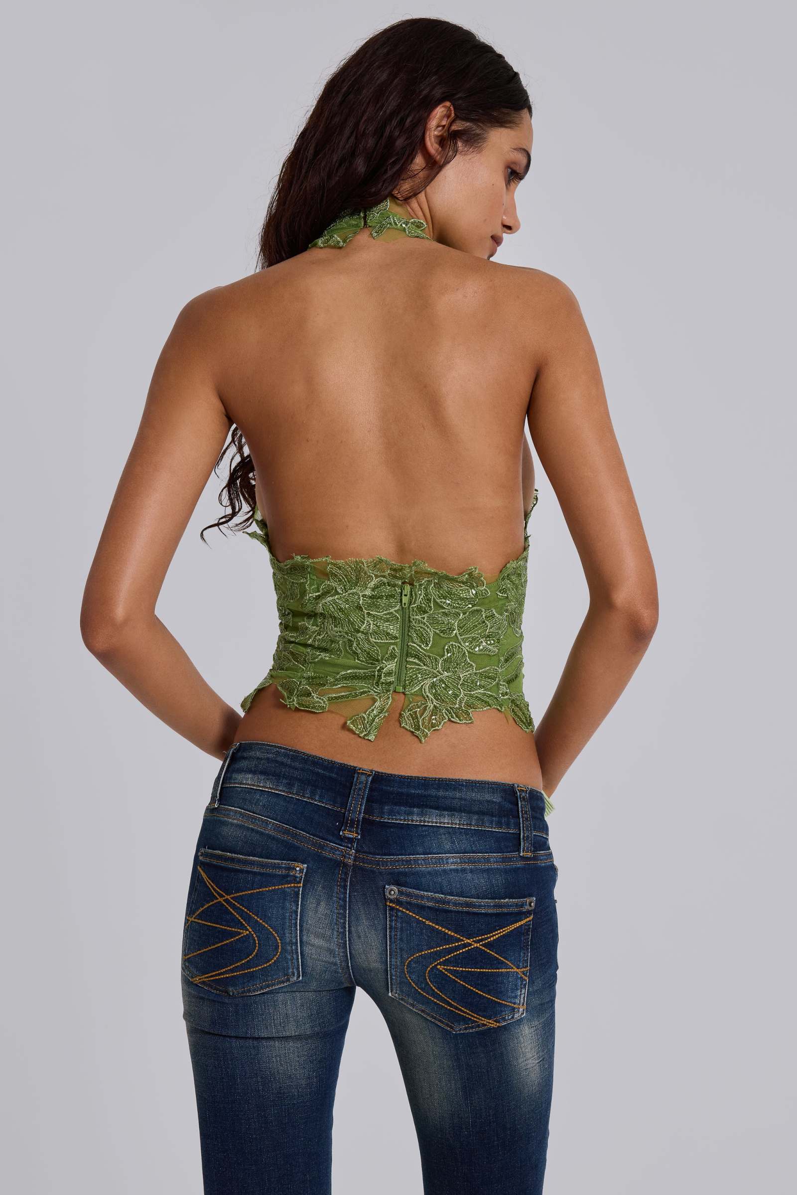 Roswen Lace Corset Top in Green