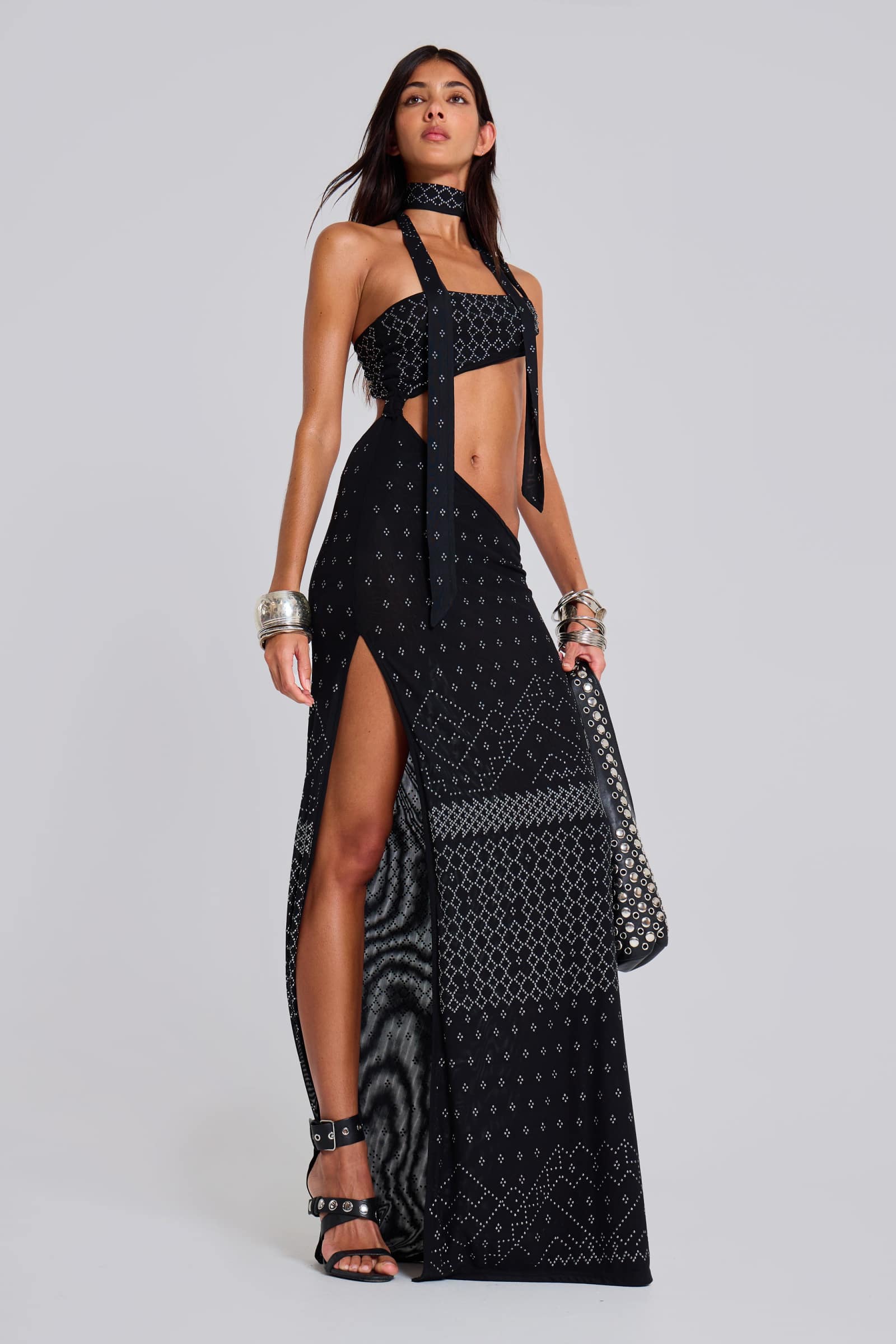 Opaline Asymmetric Stud Maxi Dress