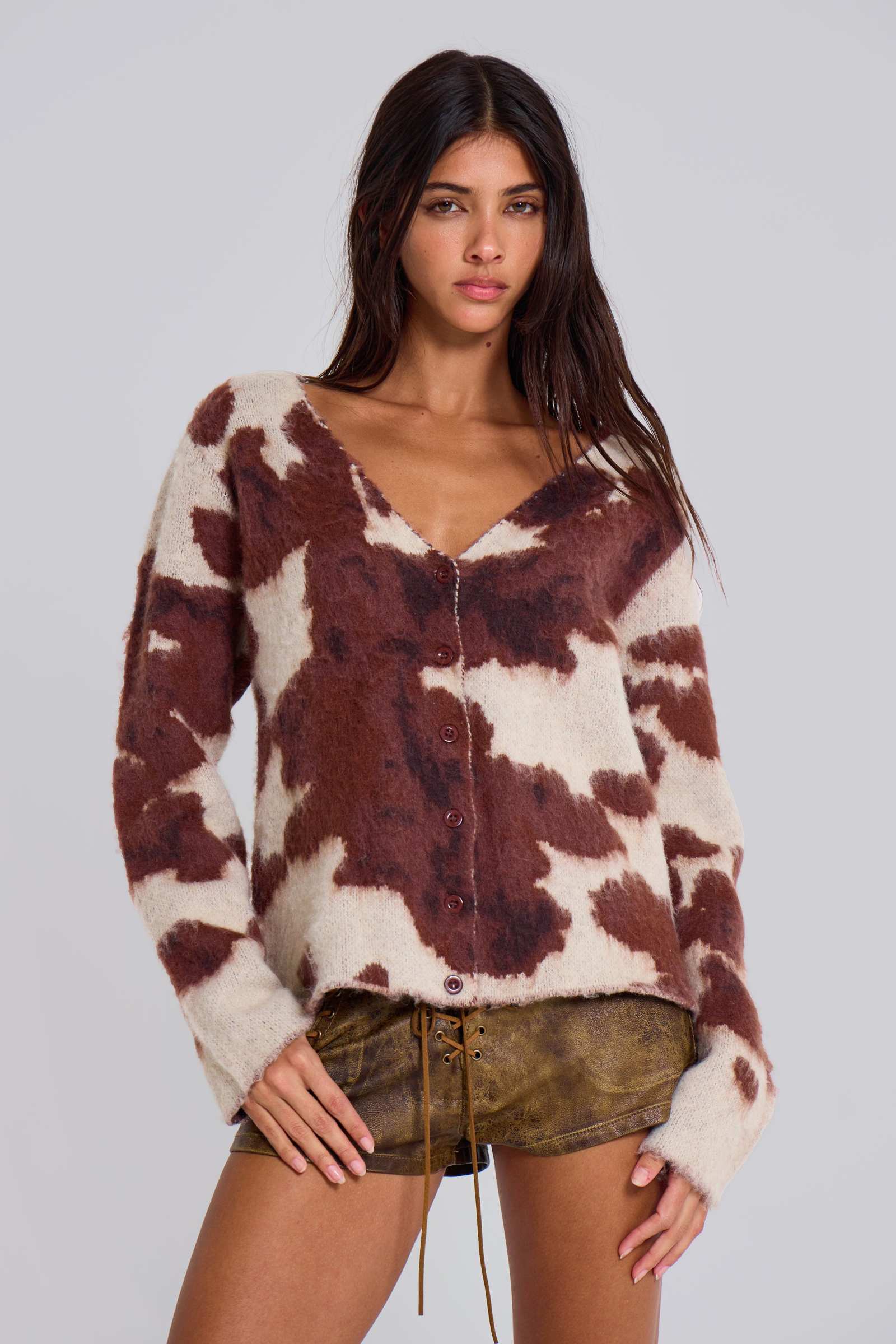 Cow Print Chuck Cardigan - Main Image