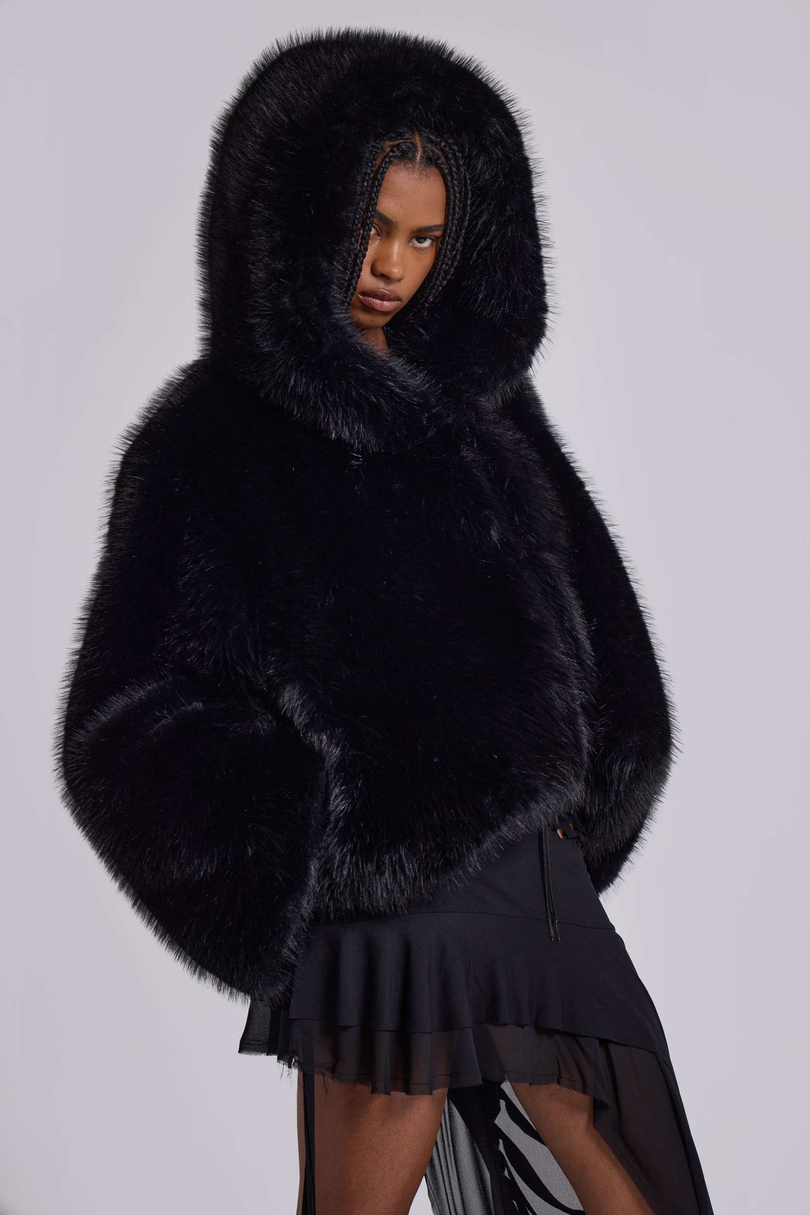 Mara Oversized Faux Fur Coat in Black