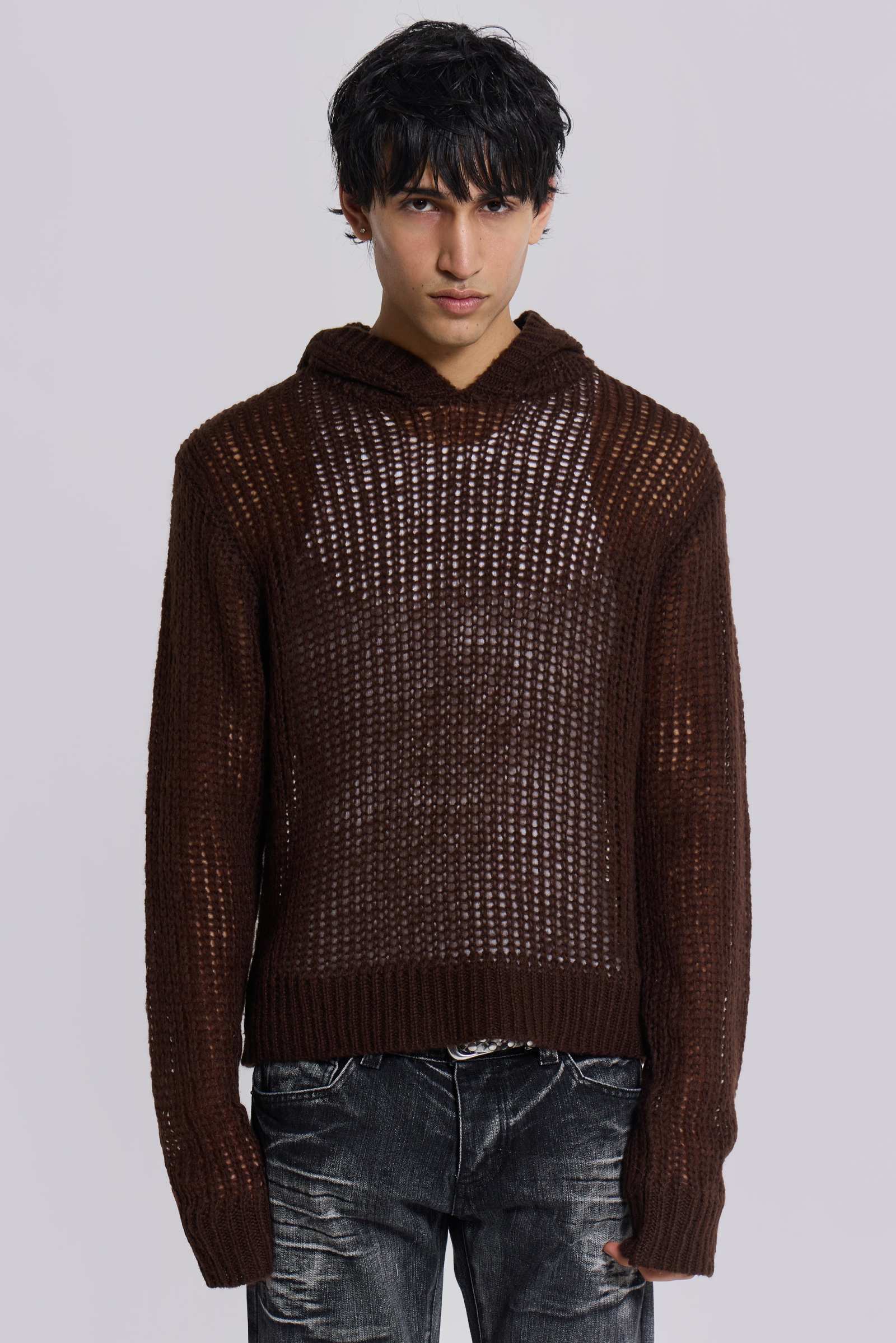 Open Gauge Knit Hoodie