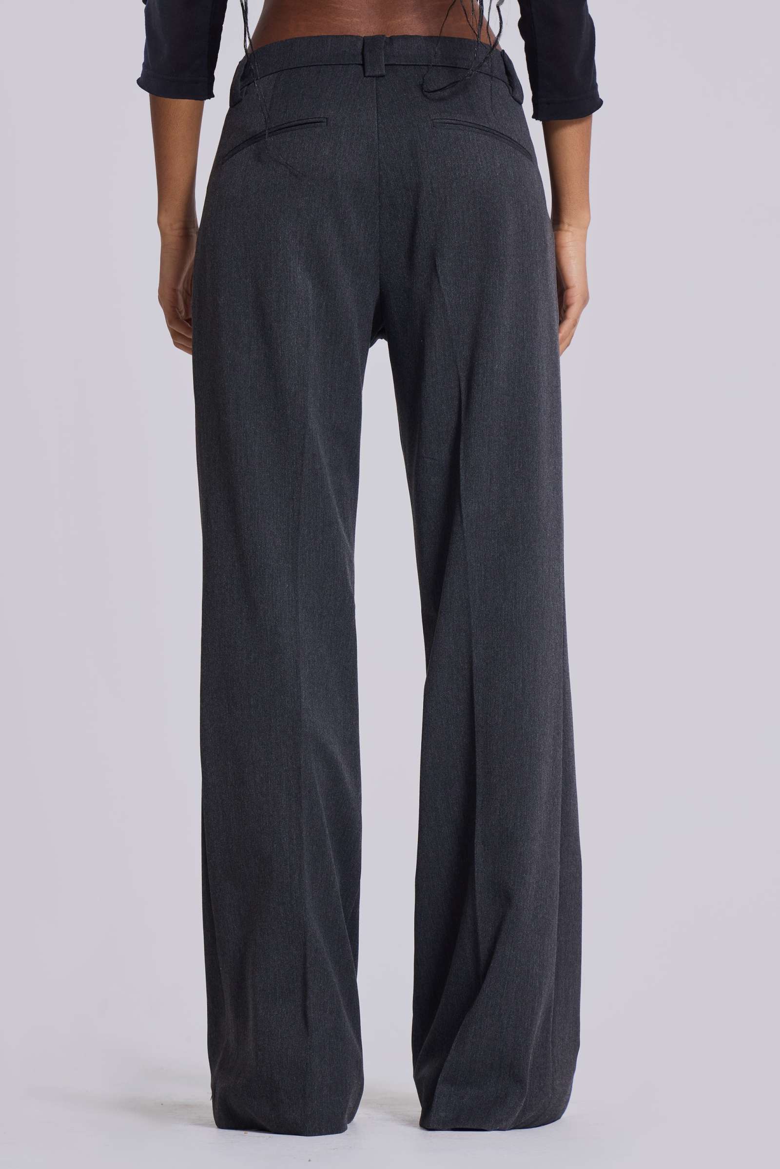 Grey Stacked Bootcut Suit Pants