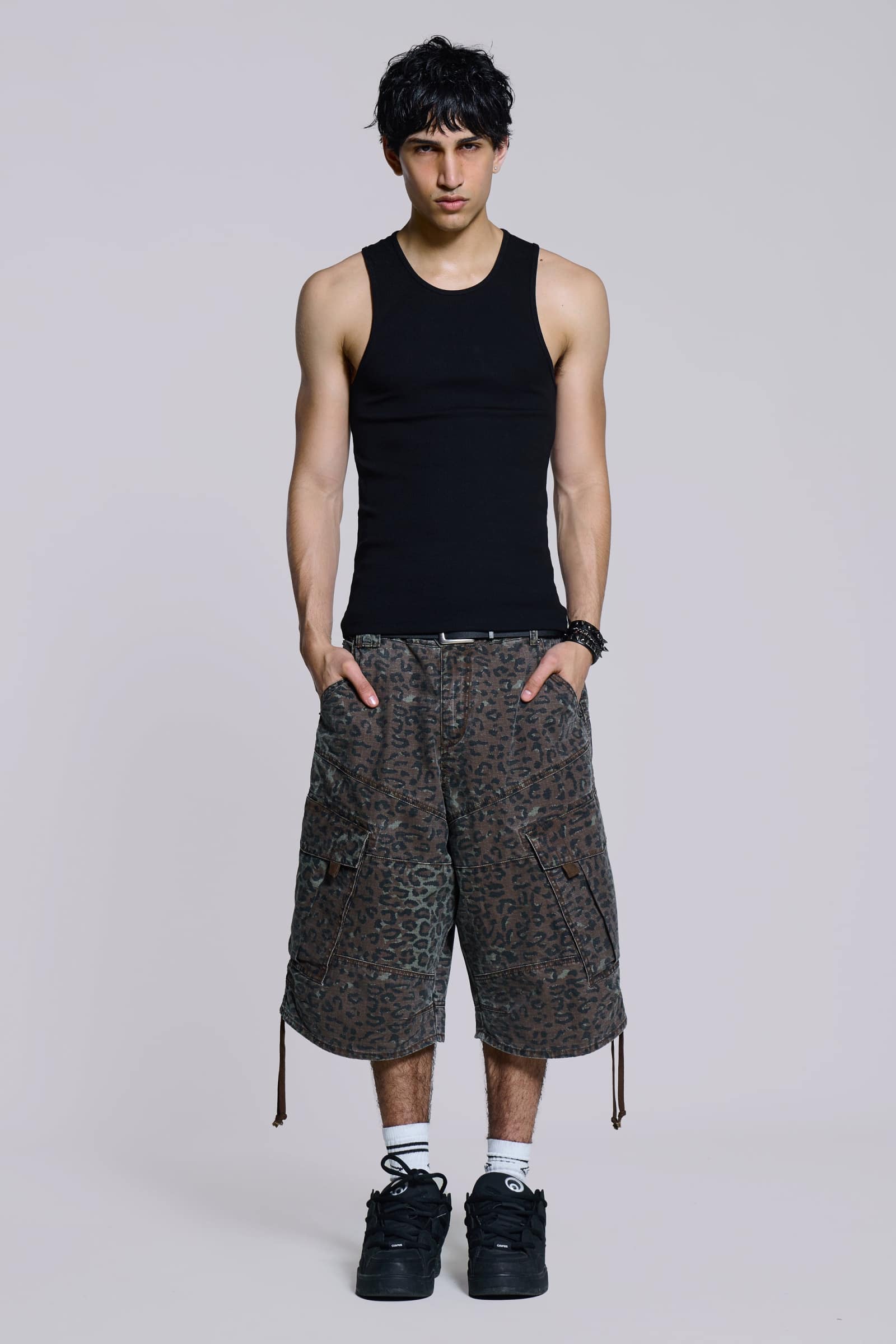 Charcoal Leopard Cadet Baggy Shorts