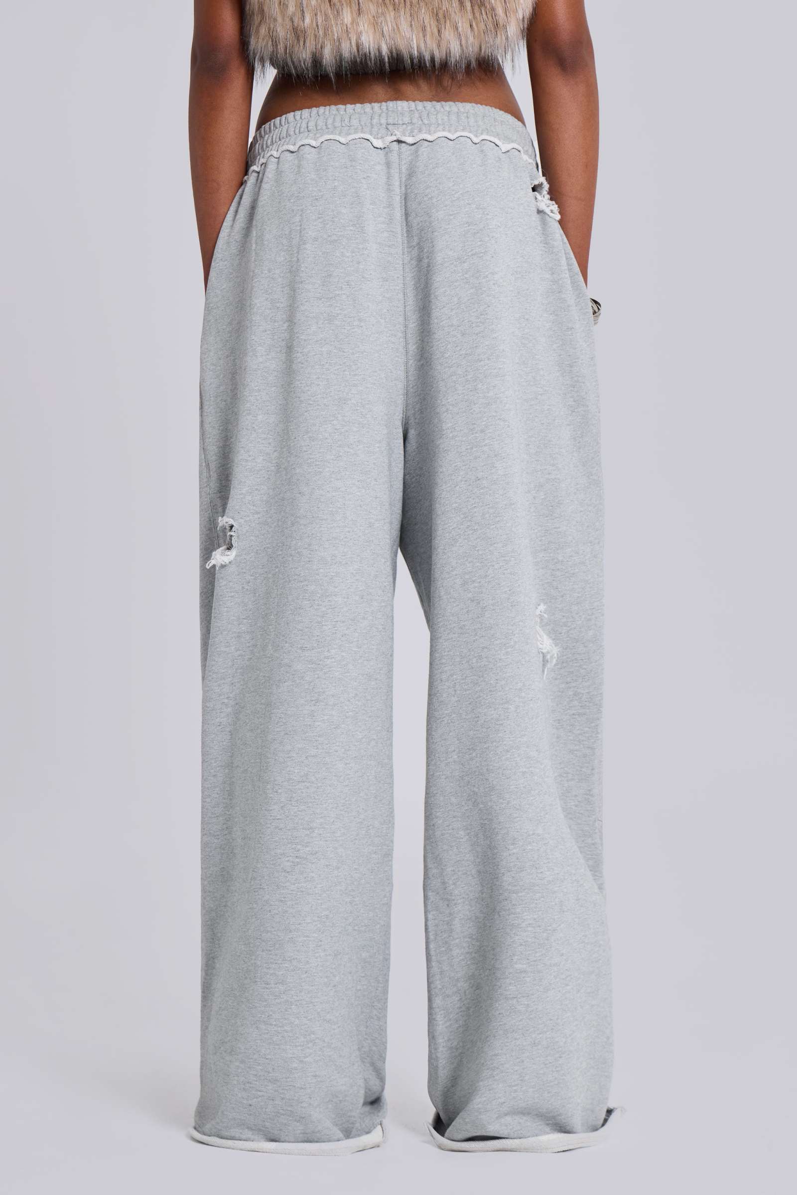 Distressed Grey Marl Baggy Monster Joggers