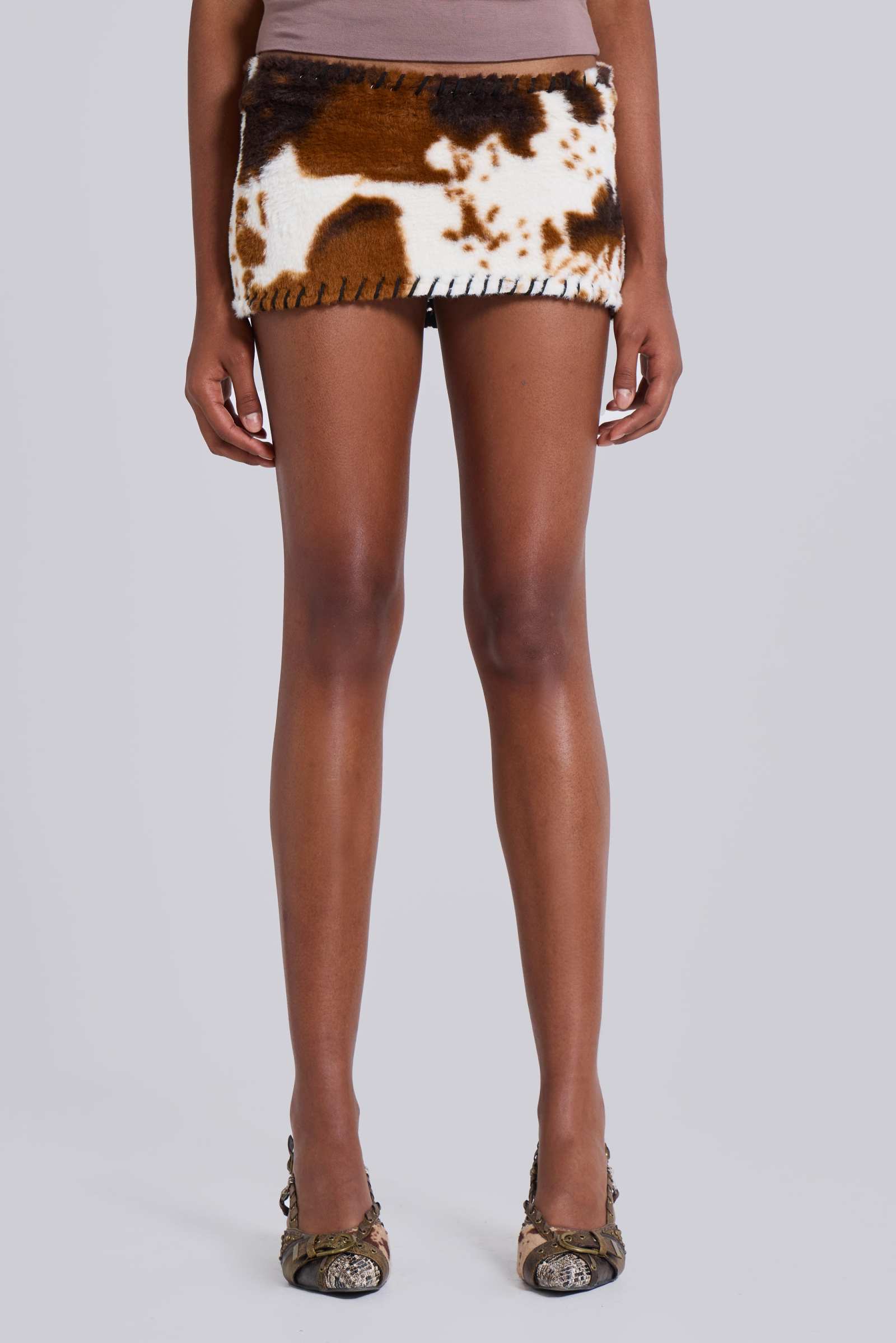 Shop Kena Whipstitch Cow Micro Mini Skirt Jaded London Clothing