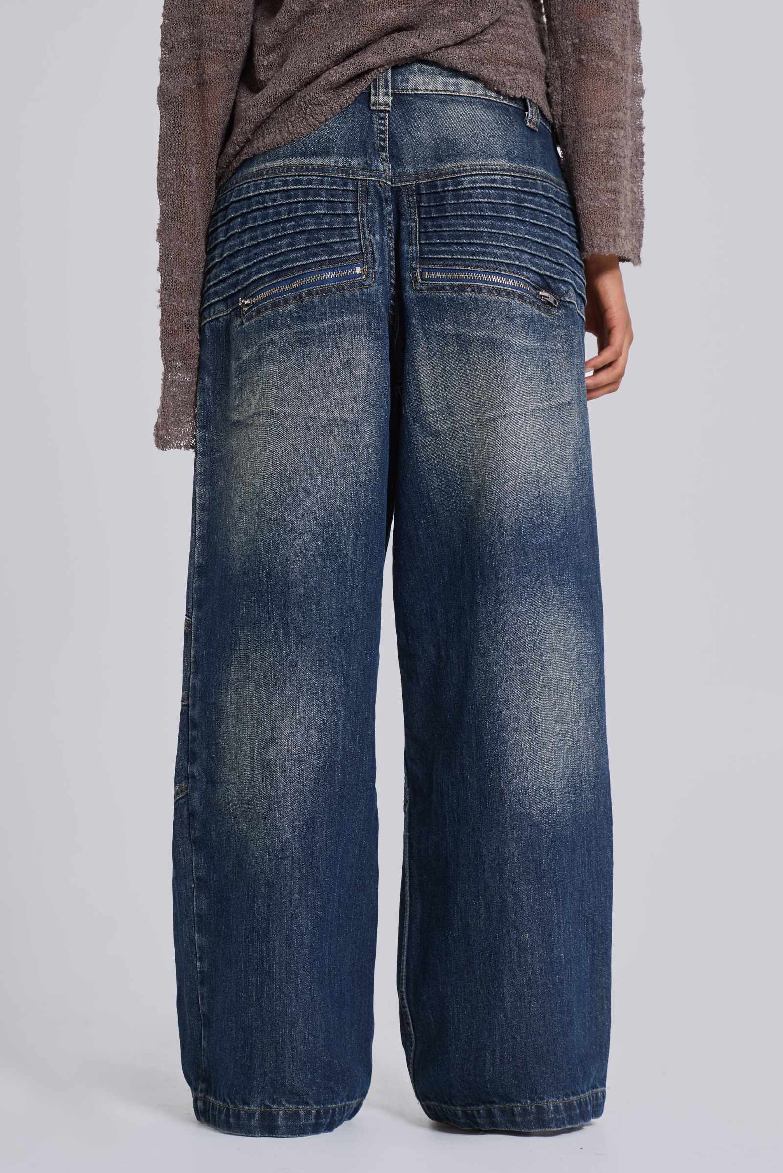 人気【JADED LONDON】ミッドブルー スラブ コロッサス ジーンズ Mid Blue Crash Biker Colossus Jeans | Womens | Jaded London