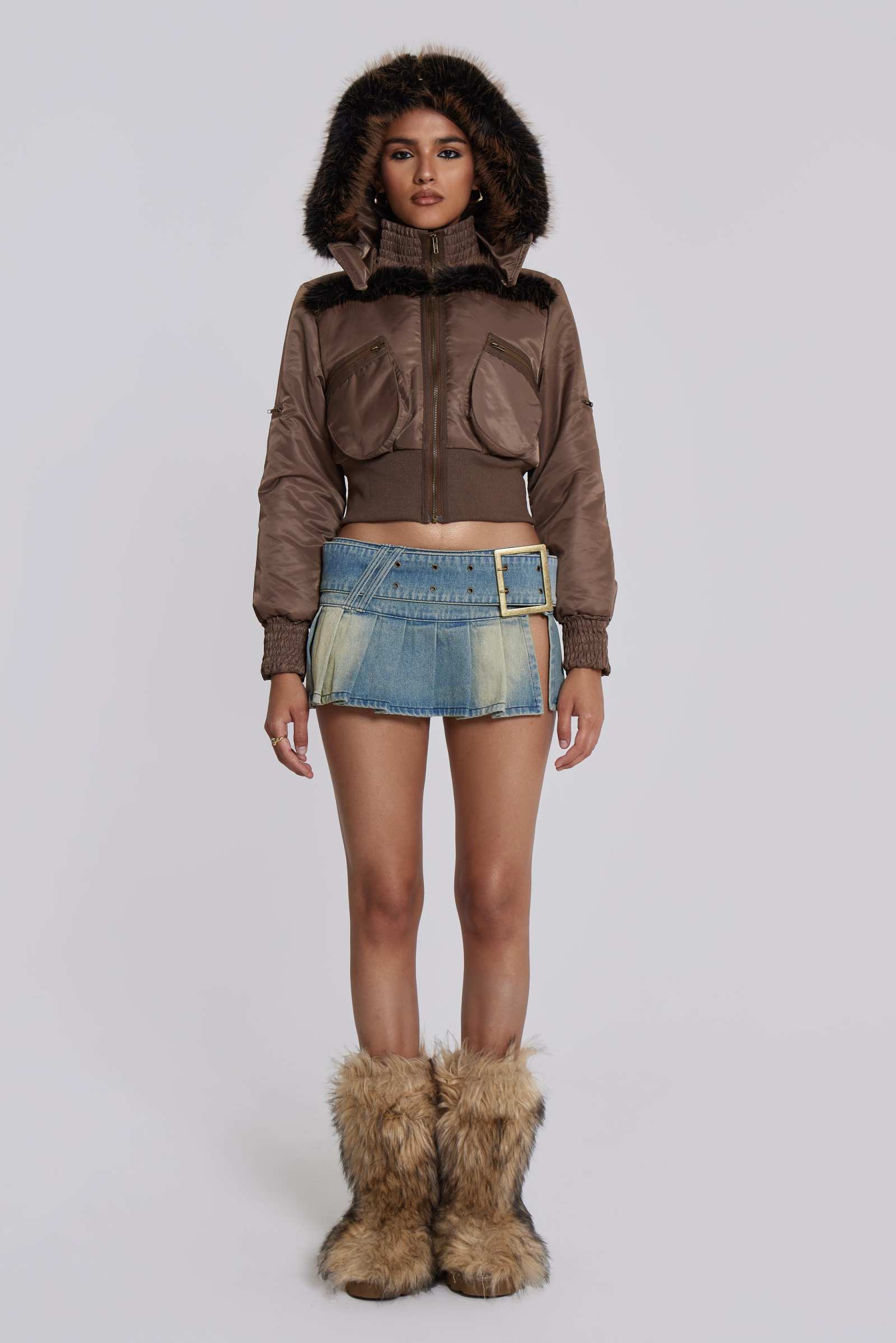 Lennux Faux Fur Bomber Jacket