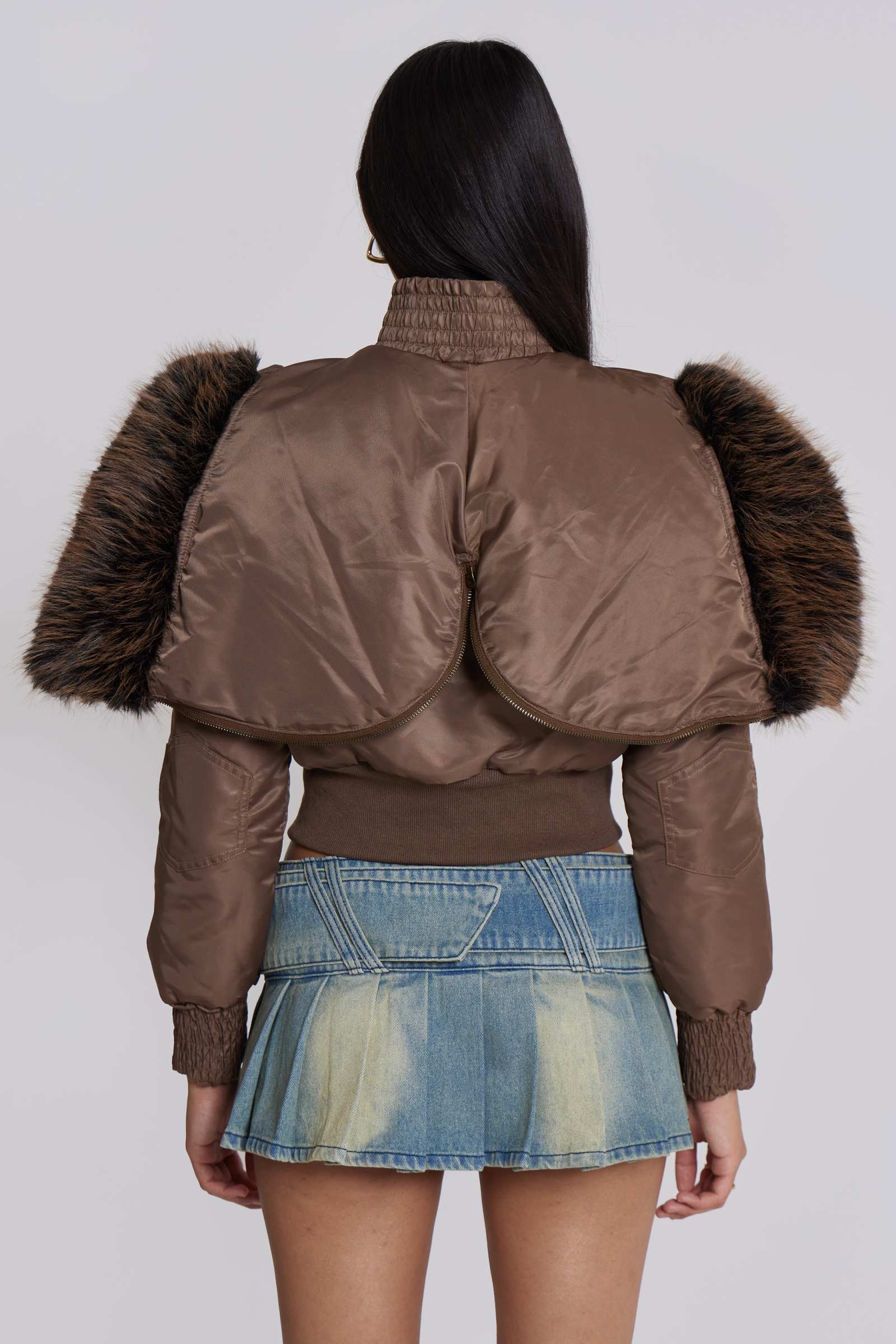 Lennux Faux Fur Bomber Jacket