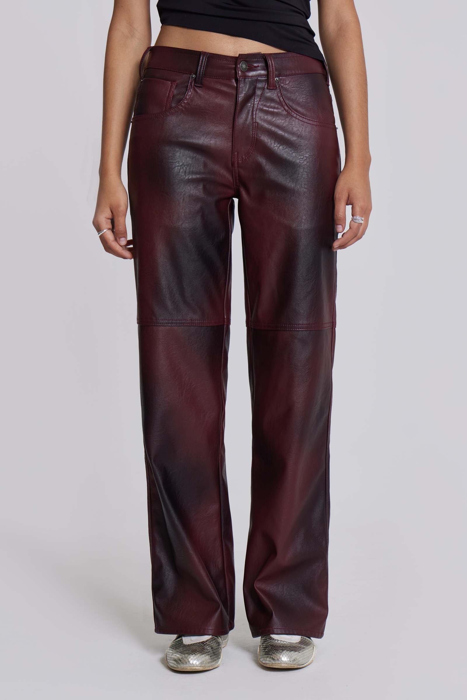 Shop Oxblood Faux Leather Pants | Jaded London | Clothing
