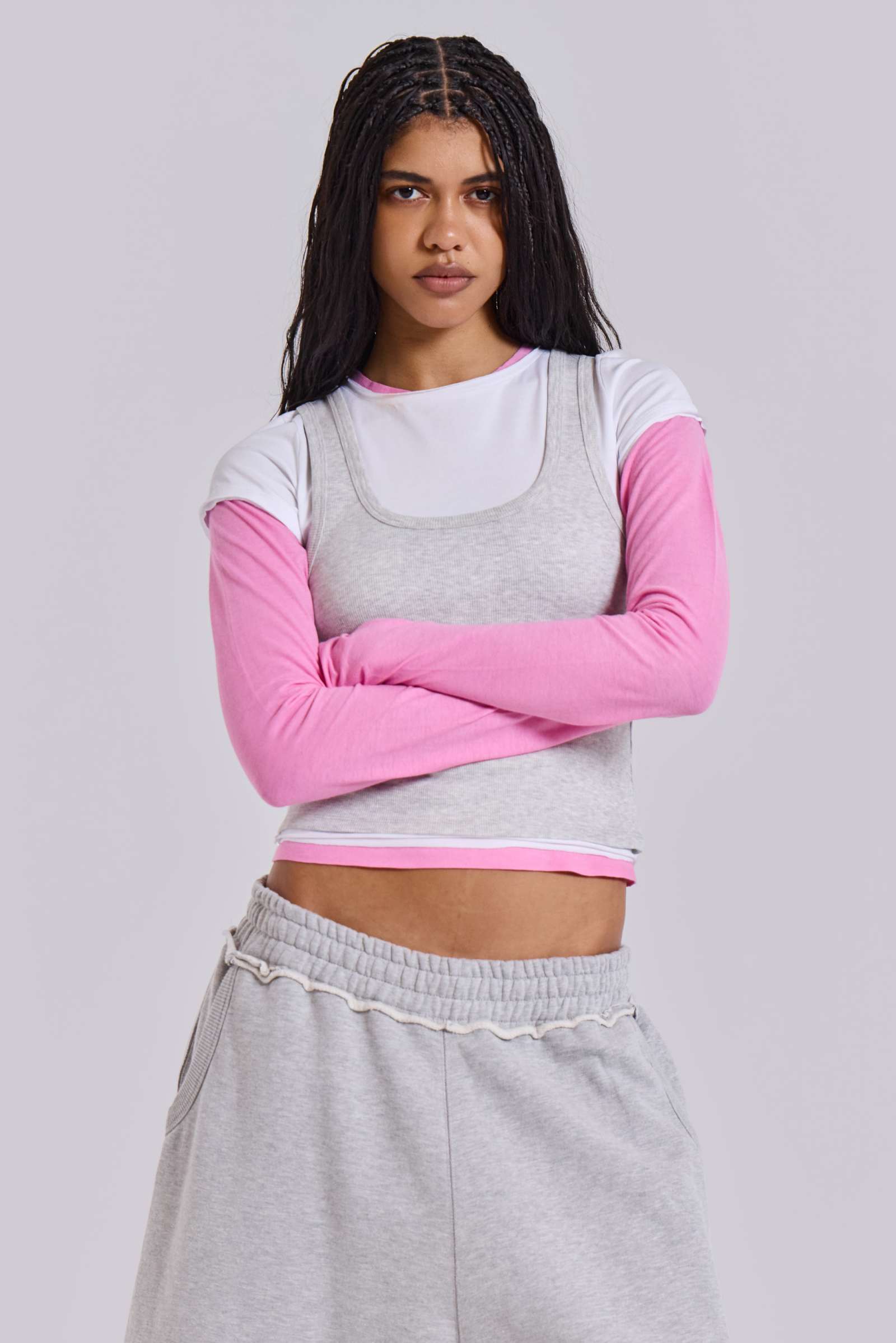 Lexie Triple Layer Long Sleeve Top in Grey Marl