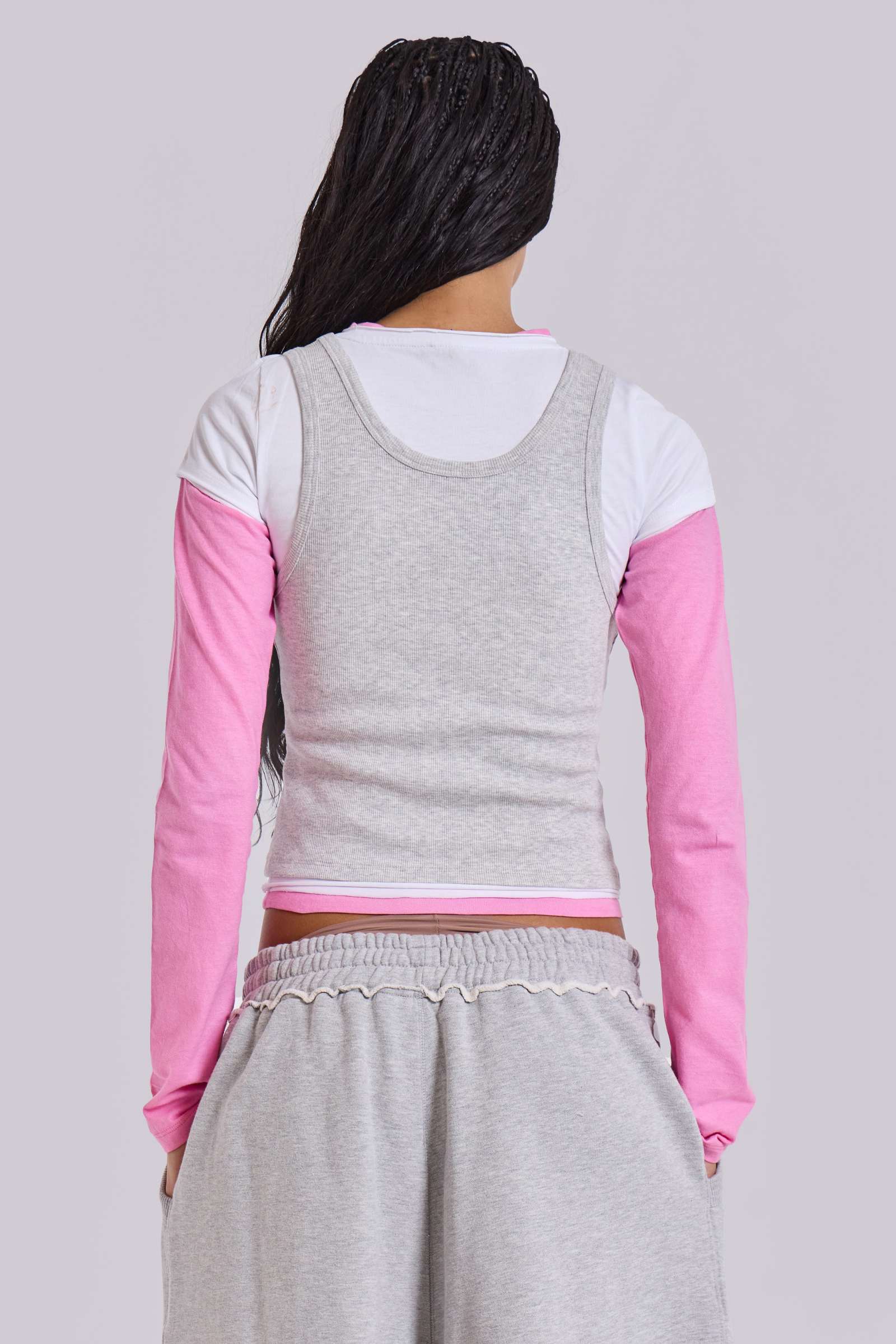 Lexie Triple Layer Long Sleeve Top in Grey Marl