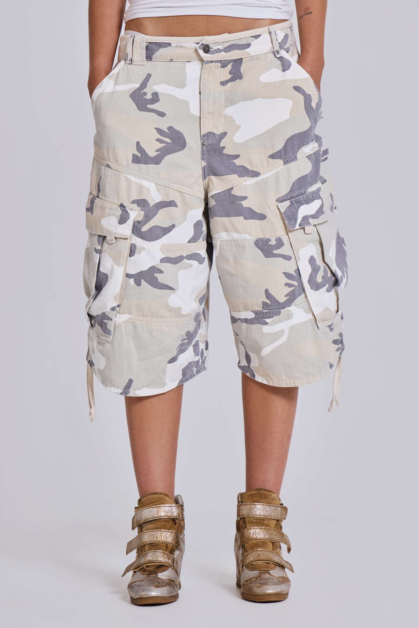 Snow Camo Cadet Cargo Shorts | Jaded London