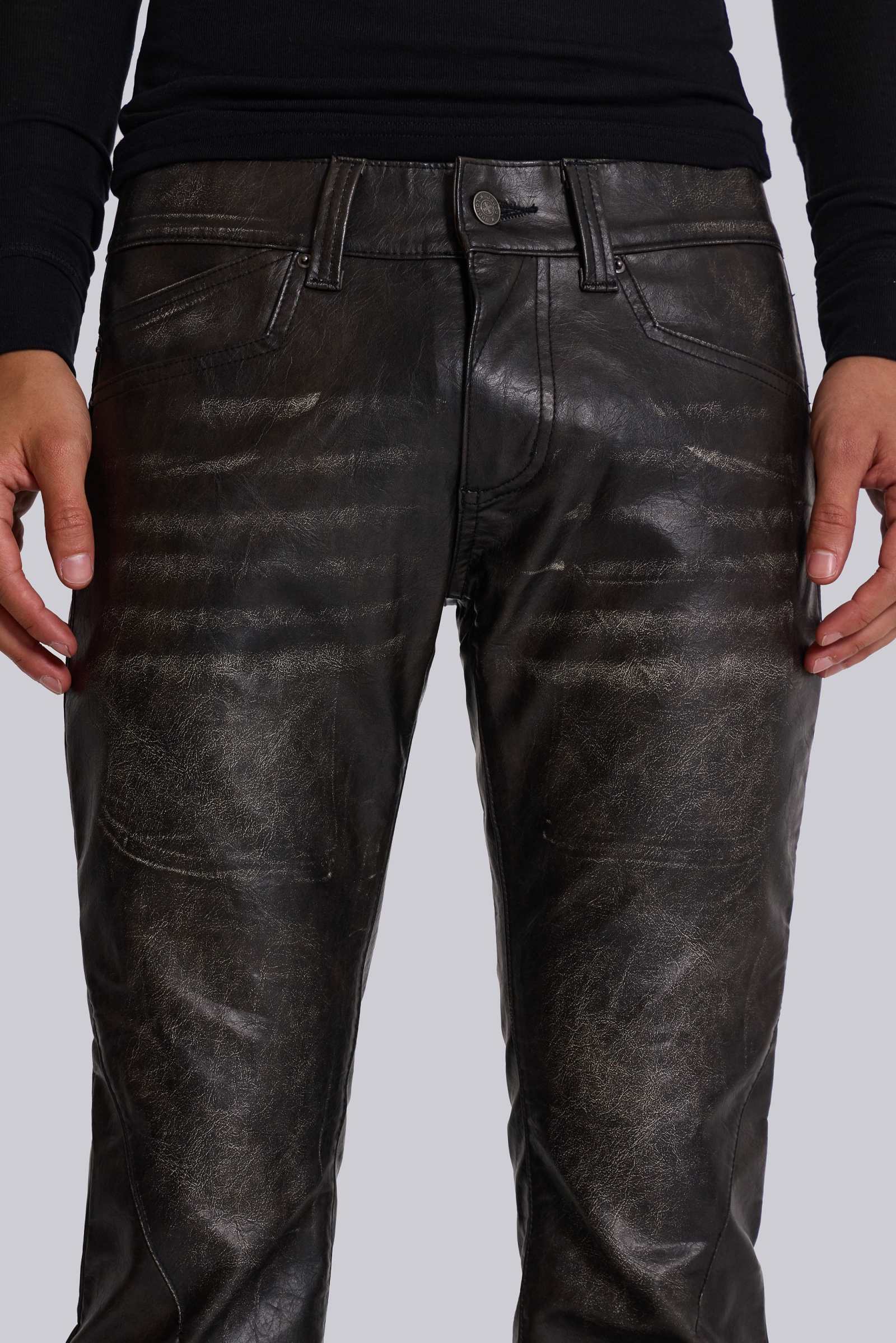 Washed Black PU Drift Flared Jeans