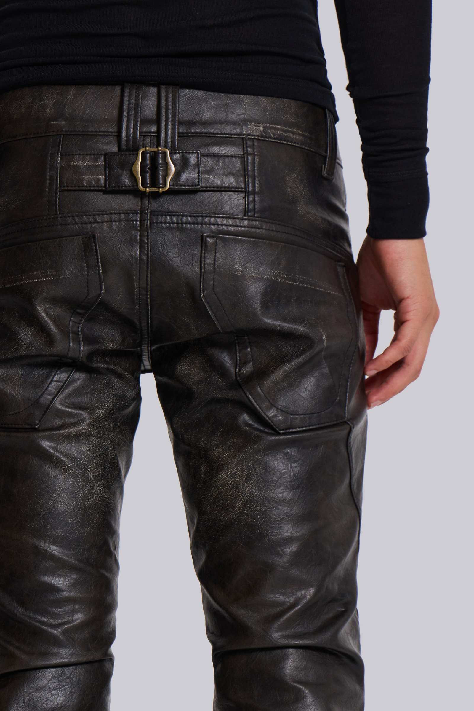 Washed Black PU Drift Flared Jeans